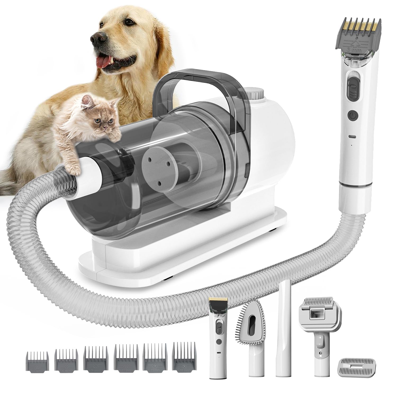 Aspiradora para perros, kit de aseo para mascotas con cortadora de mascotas, aspiradora para perros para aseo, 2.5 L, 6 en 1, kit de aseo de bajo ruido para perros y gatos en casa