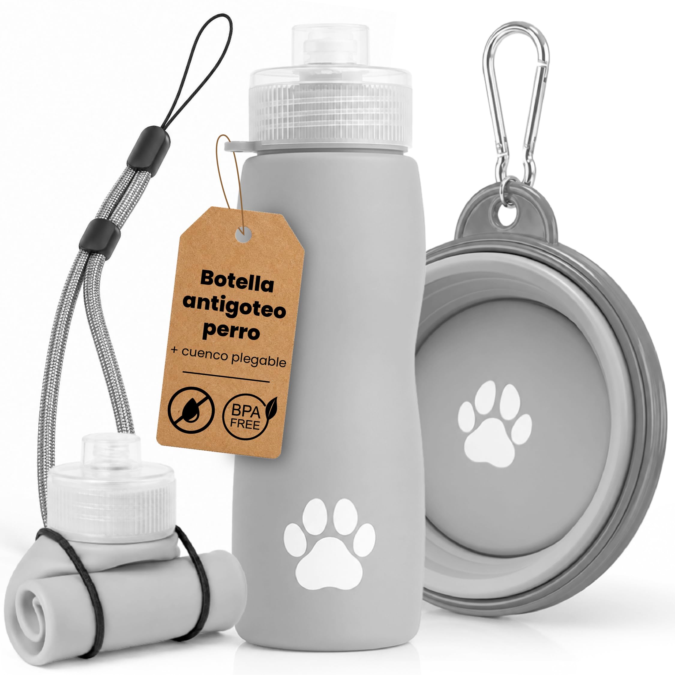Pipi Dog Bottle 450 ml with Folding Bowl | Portable Drinking Bowl for Dogs Made of Premium Silicone 350 ml | PIS Dog Water Bottle with Rope and Carabiner | Ideal for Walks, Travel and Excursions