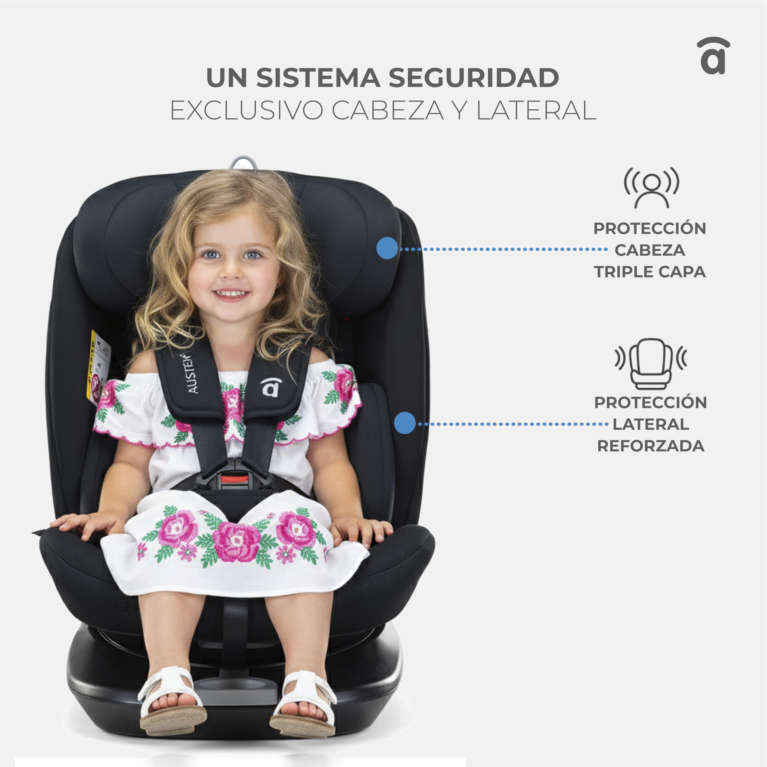Asalvo AUSTEN 2 Silla de coche con isofix 40-150 cm, Edad: desde el nacimiento hasta los 12 años –I-size, Acontramarcha hasta los 105 cm, 4 años aprox, Negro