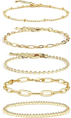 Waterproof Gold Chain Bracelet For Women Non Tarnish,14K Gold Plated Stainless Steel Link Dainty Bracelets Stake Layered Bracelet Set Hypoallergen Gold Jewelry