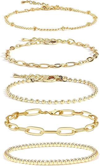 Waterproof Gold Chain Bracelet For Women Non Tarnish,14K Gold Plated Stainless Steel Link Dainty Bracelets Stake Layered Bracelet Set Hypoallergen Gold Jewelry