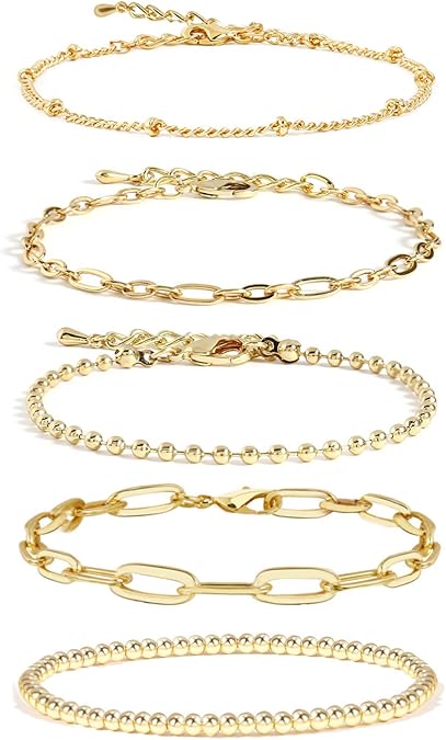 Waterproof Gold Chain Bracelet For Women Non Tarnish,14K Gold Plated Stainless Steel Link Dainty Bracelets Stake Layered Bracelet Set Hypoallergen Gold Jewelry