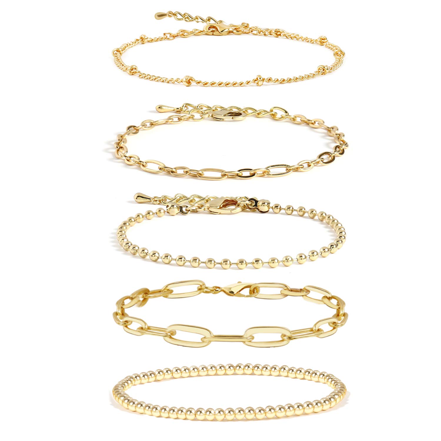 Waterproof Gold Chain Bracelet For Women Non Tarnish,14K Gold Plated Link Dainty Bracelets Stake Layered Bracelet Set Hypoallergen Gold Jewelry