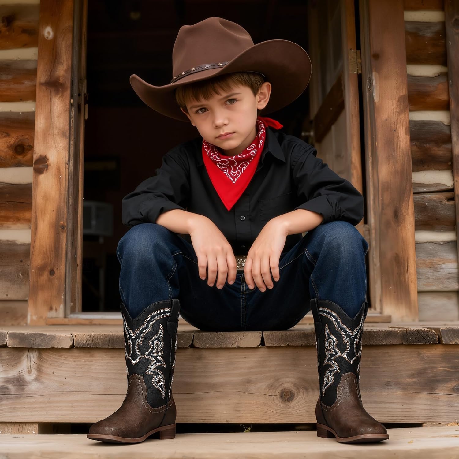 Choiran Cowboy Boots for Girls and Boys - Western Cowgirl Boots Unisex Mid Calf Riding Shoes for Toddler Little Kid/Big Kid