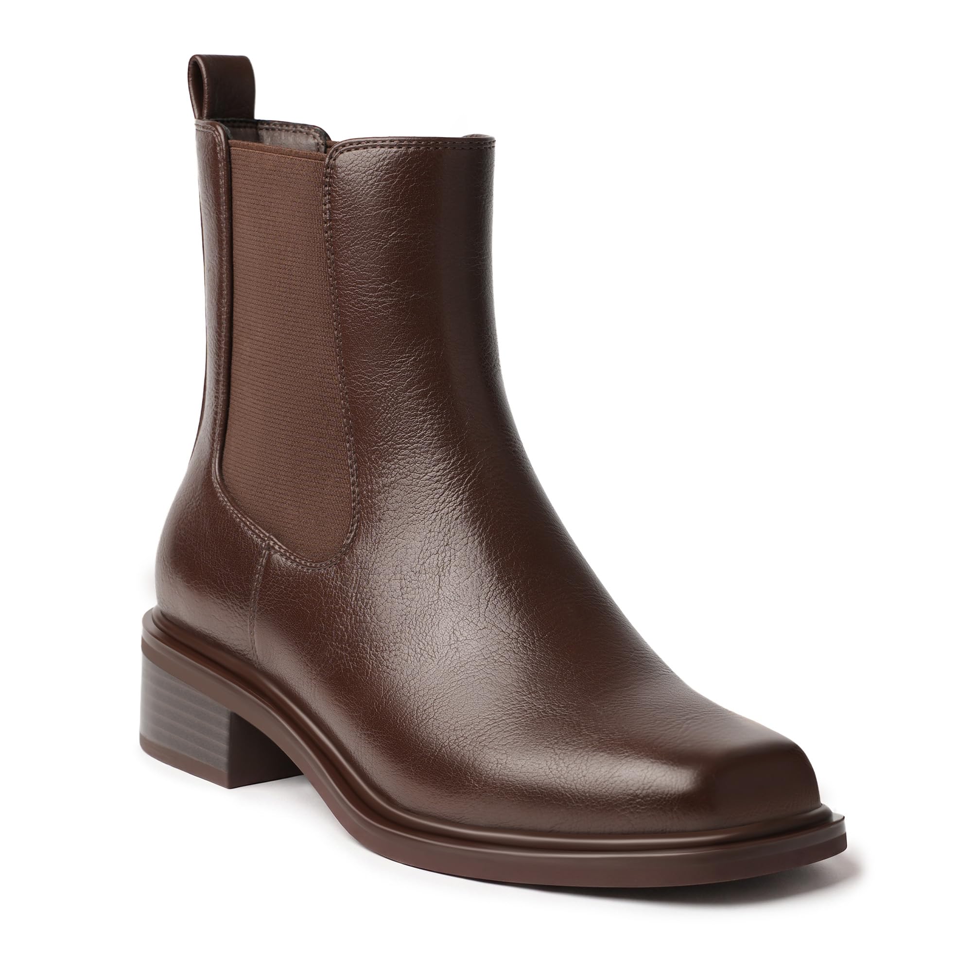 Square Toe Comfortable Chelsea Boots for Women Block Chunky Heel Ankle Boots Booties Slip on Elastic Casual Business Classic Leather Botas de Mujer