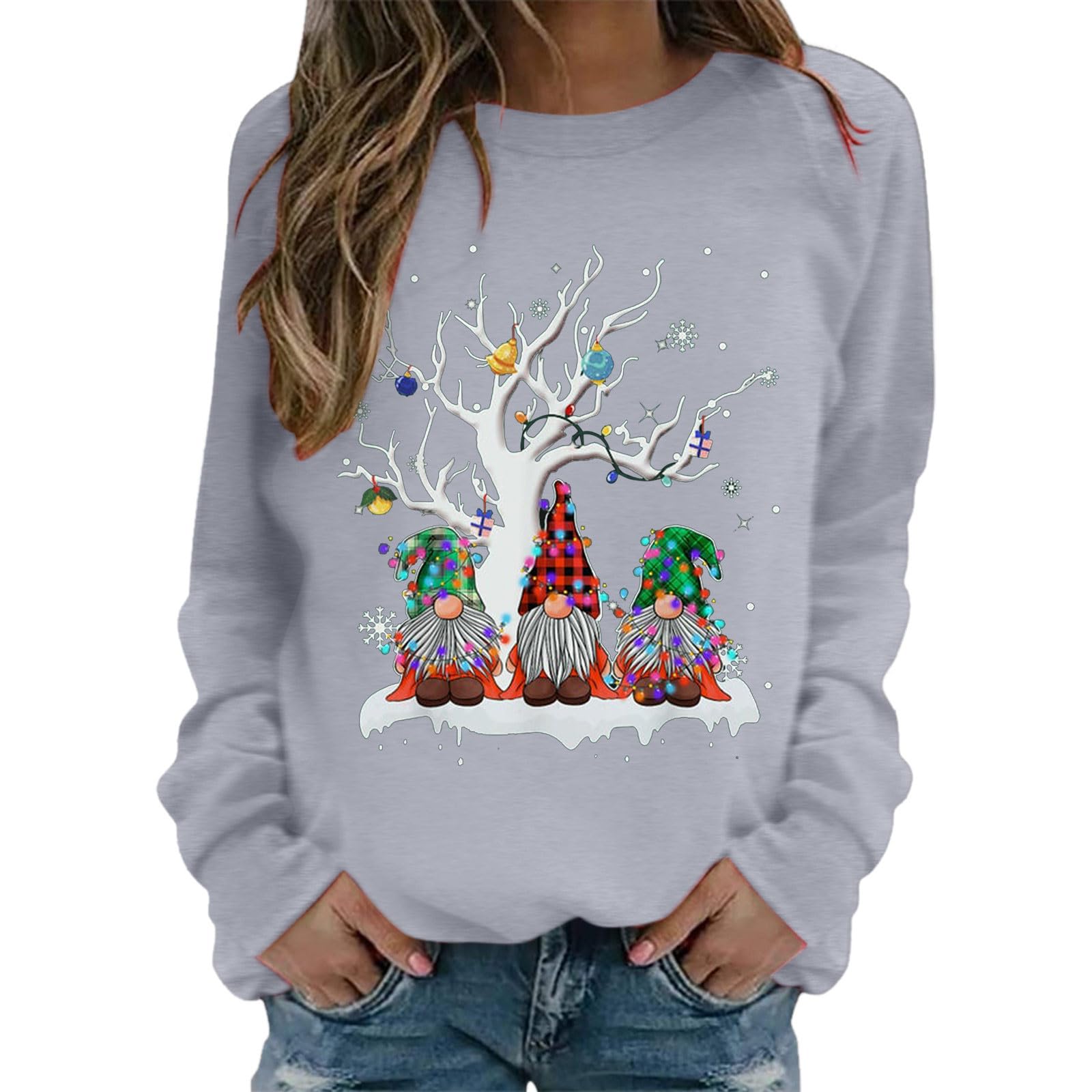 Sweatshirt femme gris XXL pull décontracté ample à manches longues - 4