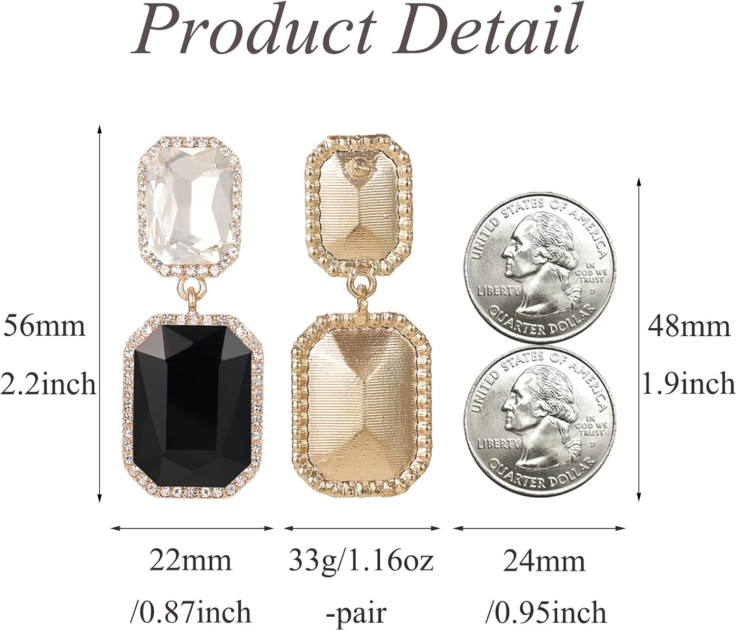 Vintage Rhinestone Statement Earrings Fancy Big Crystal Rectangle Drop Dangle Earrings Evening Prom Pageant Jewelry Earrings for Women - Image 5