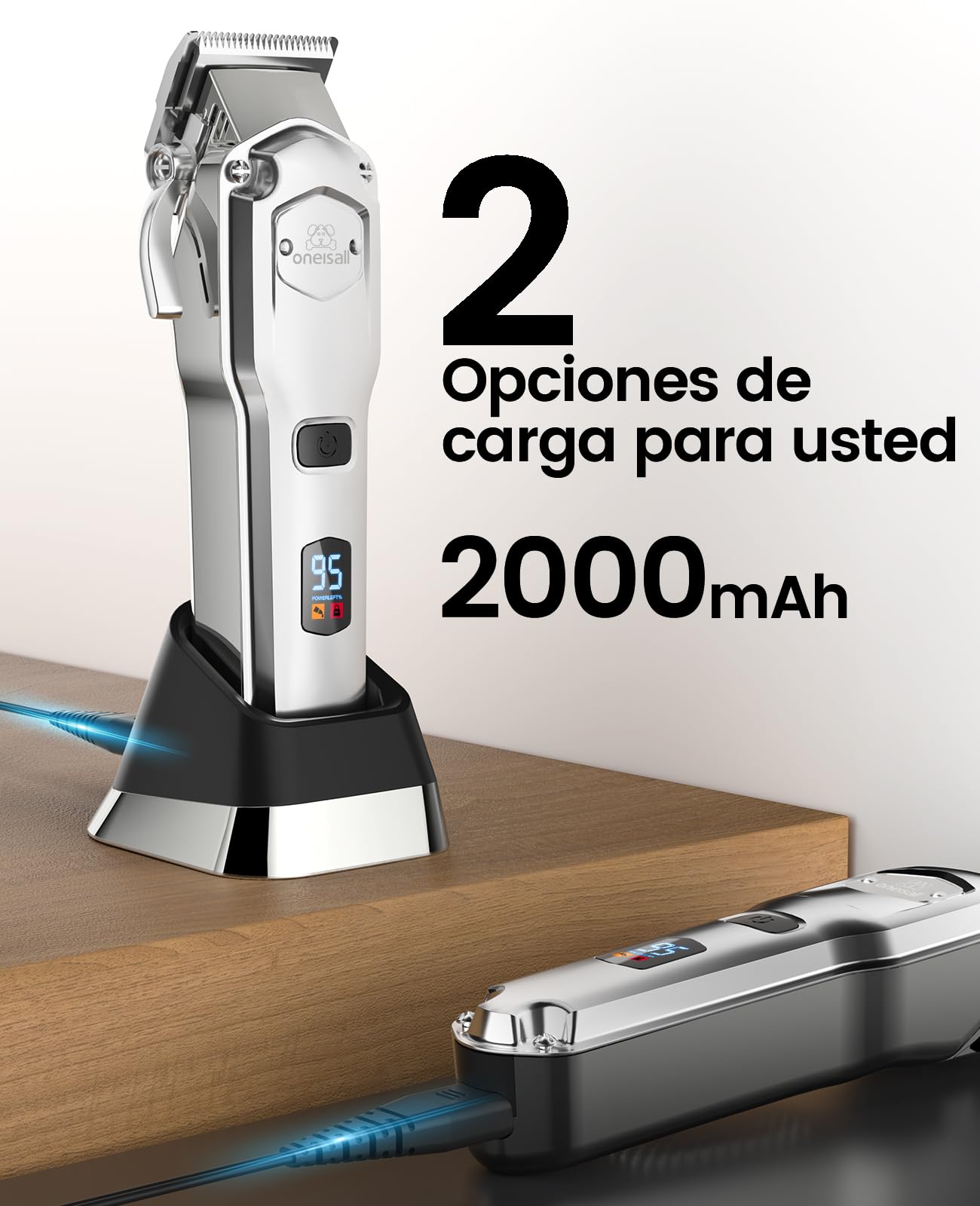 oneisall Quiet Cortapelos para Perros con Peine Guía Metálico, Profesional Cortapelos Perros y Gatos sin Cable, Alto Rendimiento Maquina pelar Perros pelo grueso, rizado, fino, largo y ondulado