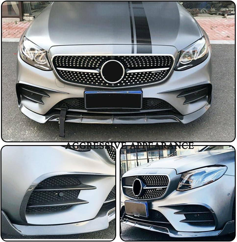 MCARCAR KIT Front Bumper Vent fits for Mercedes Benz E Class W213 E250 E300 E400 Sport E43 E63 AMG Sedan 2017-2019 Air Fender Spoiler Protector Winglets Splitter Cover Trims (Gloss Black Carbon Fiber)