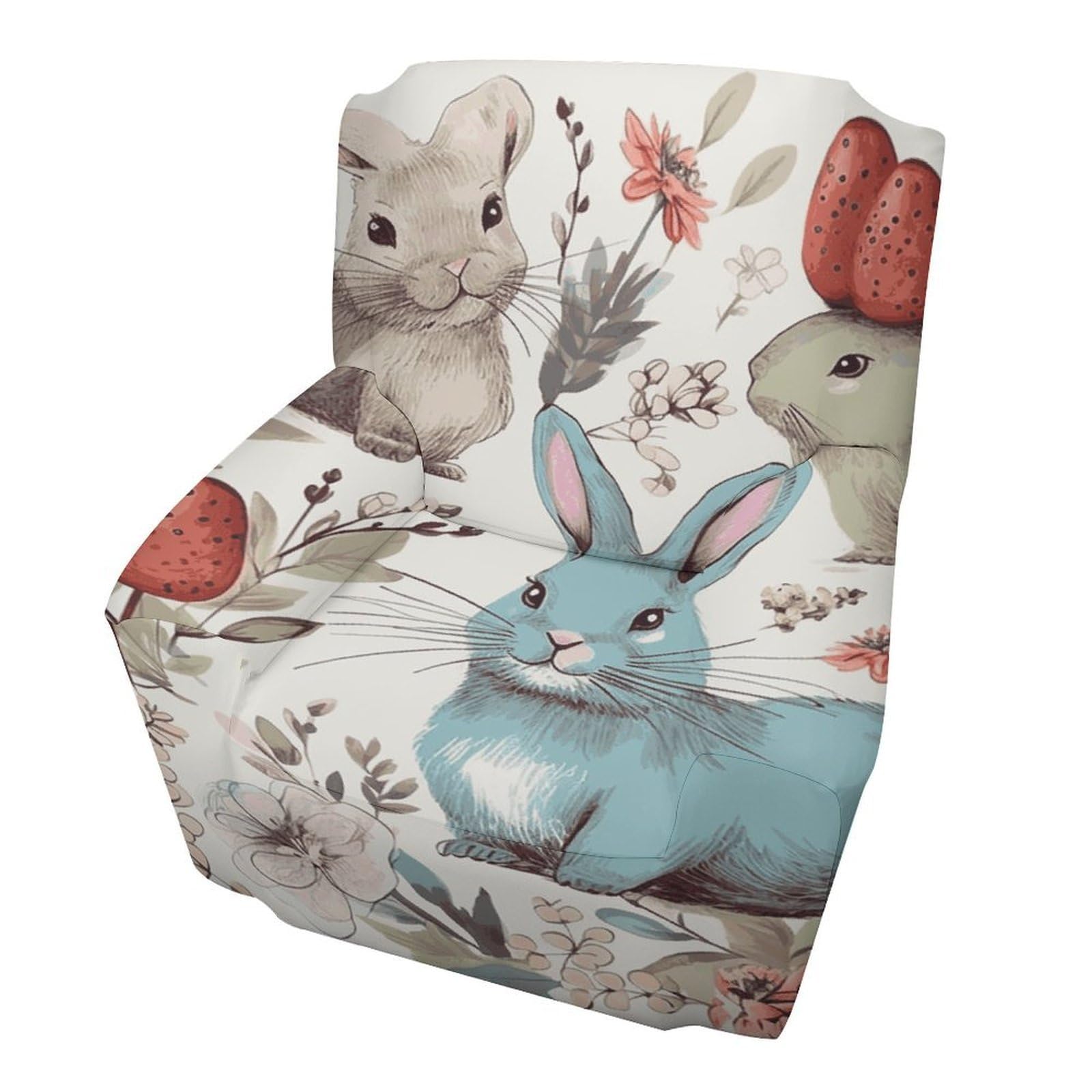 Fodpand Style Flowers Bunnies Birds Sofa Cover Soft 1 Seater Sofa Slipcover For Pets Washable,Couch Cover With Elastic Straps Furniture Protector