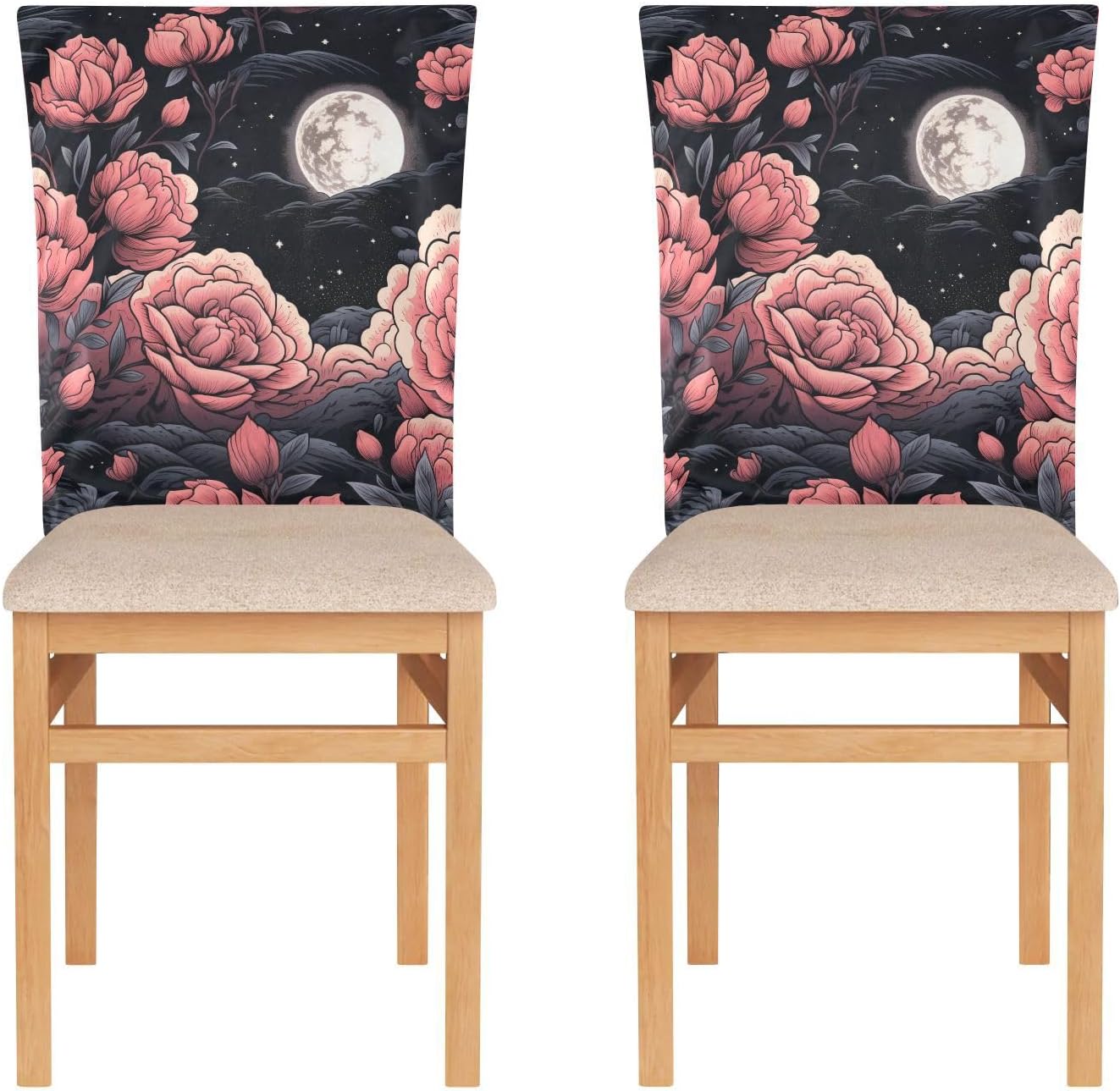 ALAZA Moon Roses Black Chair Back Cover Set of 6, Washable Reusable Removable Chair Slipcovers Decorative Chair Cover for Home Kitchen Wedding Party