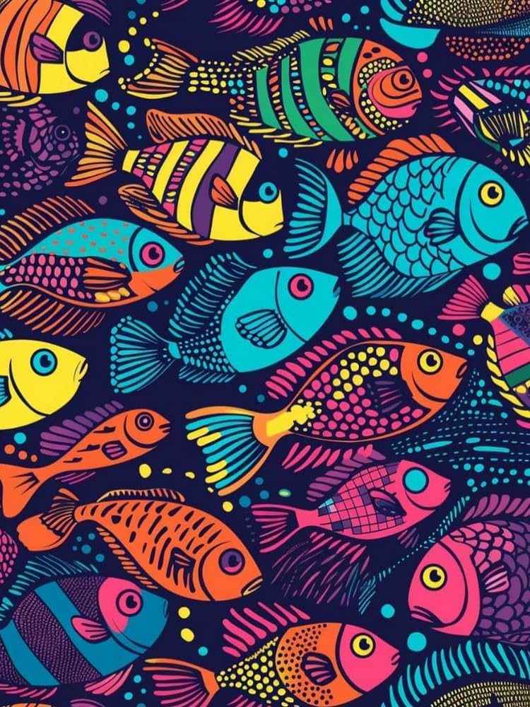 Renqidian 5D Adults Diamond Painting Kits Colorful Fish Round Crystal Rhinestone Painting by Numbers Diamonds Arts Craft Living Room Decor 40x50 cm