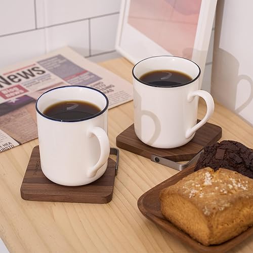 Miniatura 7 de Portavasos de madera de nogal negro de América del Norte para bebidas, juego de 4 piezas, posavasos cuadrados de madera con gancho para mesa de café