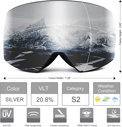 Miniatura 9 de FMY Gafas de esquí para hombres, mujeres y jóvenes  Protección UV400 antivaho para snowboard y esquí para adultos