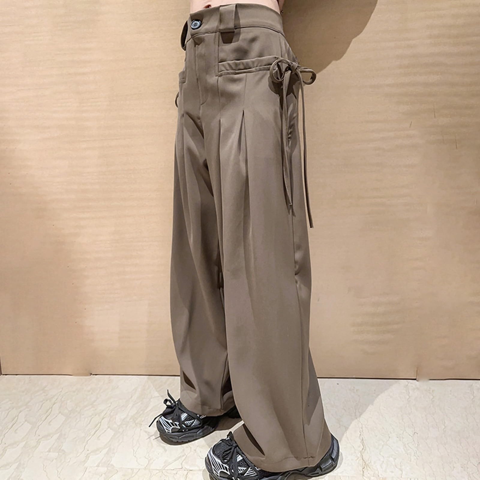 Wide Leg Dress Pants for Girls Casual Baggy Elastic High Waist Pants Kids Loose Fit Trousers with (Khaki, 13 Years)