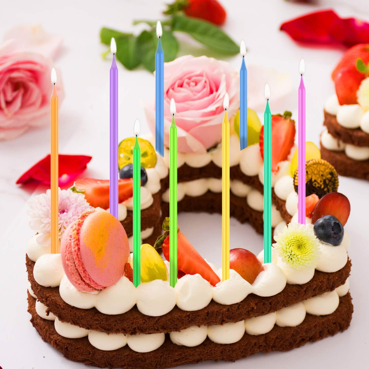 BEAN LIEVE 40-Count Rainbow Birthday Candles - Colorful Birthday Candle Long Thin Cake Candles Cupcake Candles for Birthday, Wedding & Lucky Party Cake Decorations