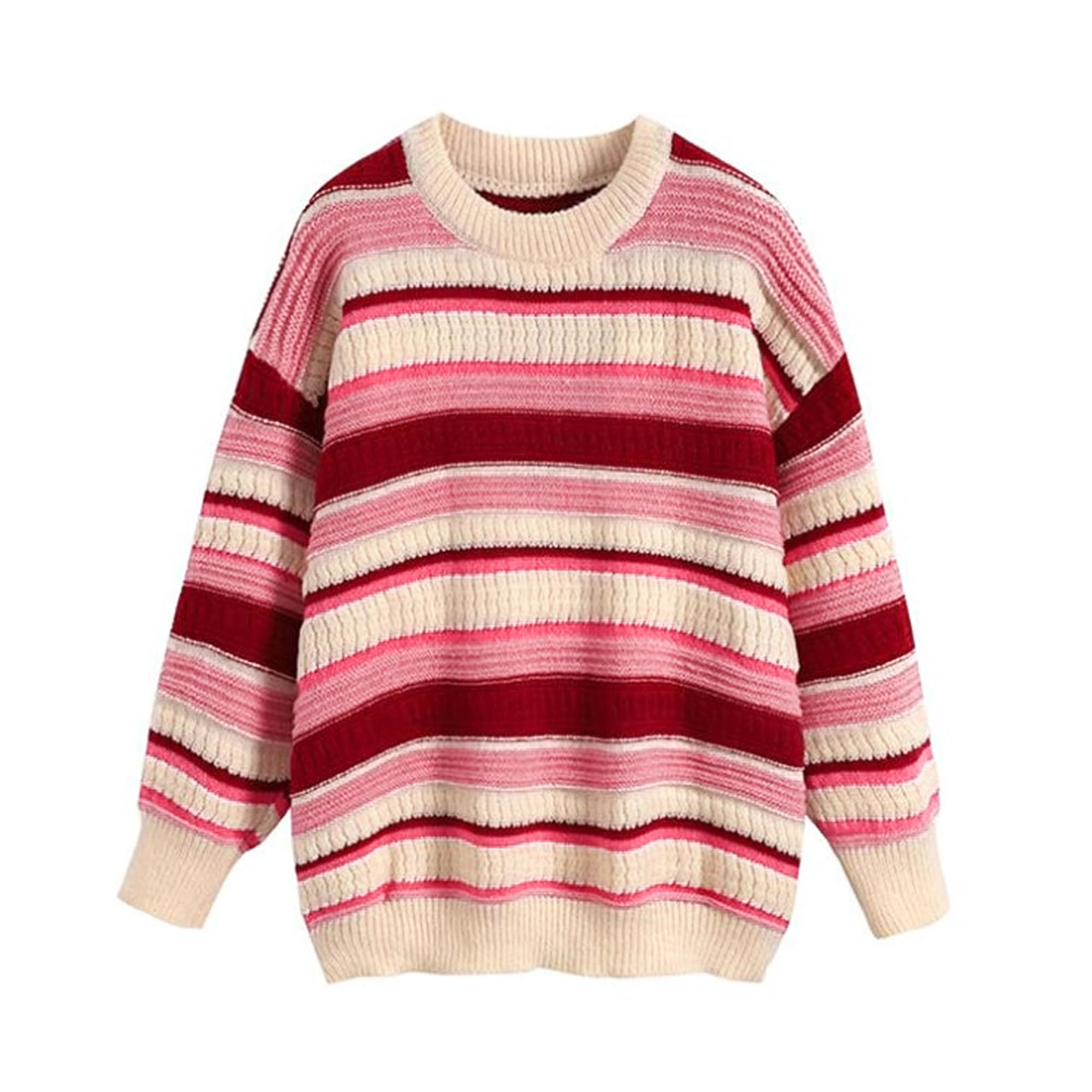 Womens Christmas Sweater Red Knit Pullover with Gingerbread Design Long Sleeve Crew Neck Winter Casual Wear
