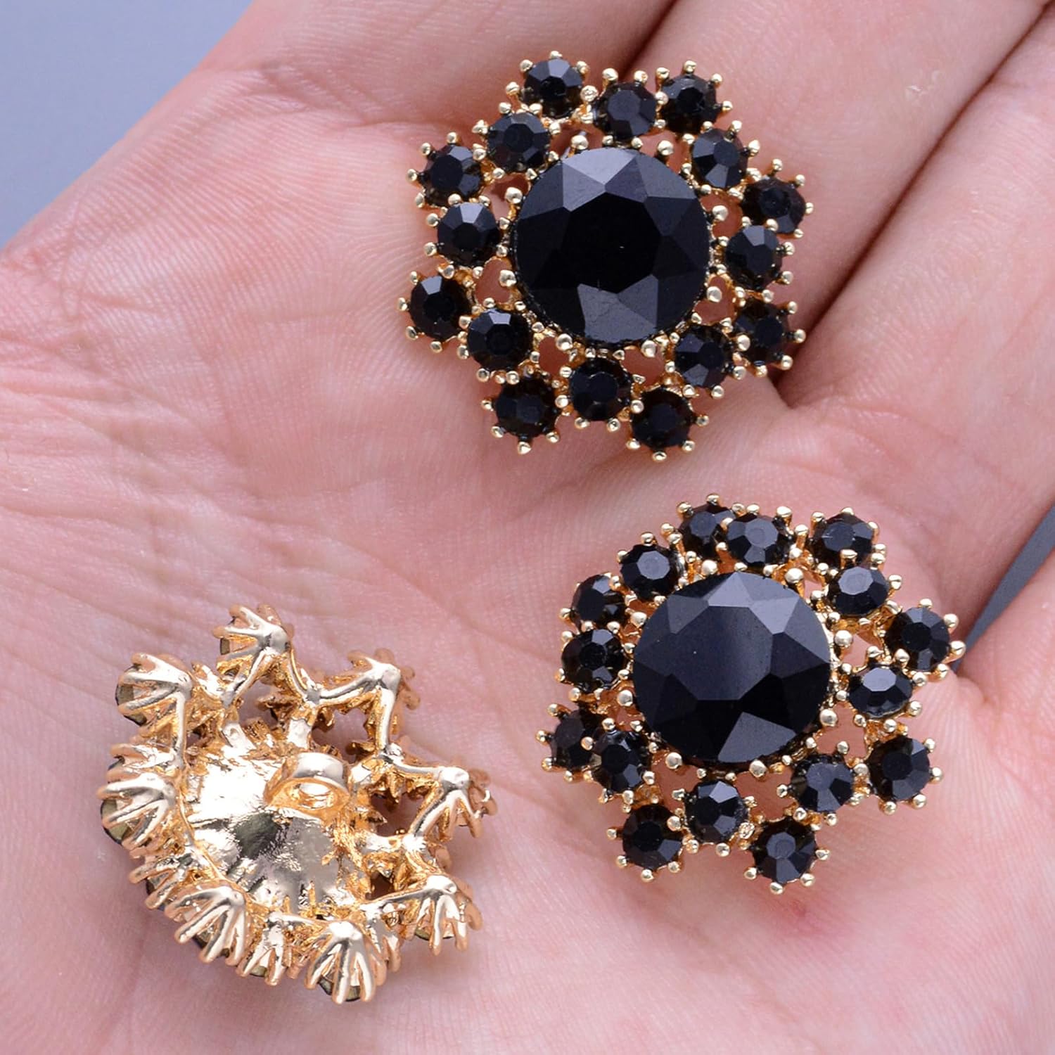 10PCS Crystal Rhinestone Flower Button Applique Embellishments, Clothing Sewing Button Accessory for DIY Jewelry, Wedding Party Bouquet, Craft Decoration (Black) - Image 5