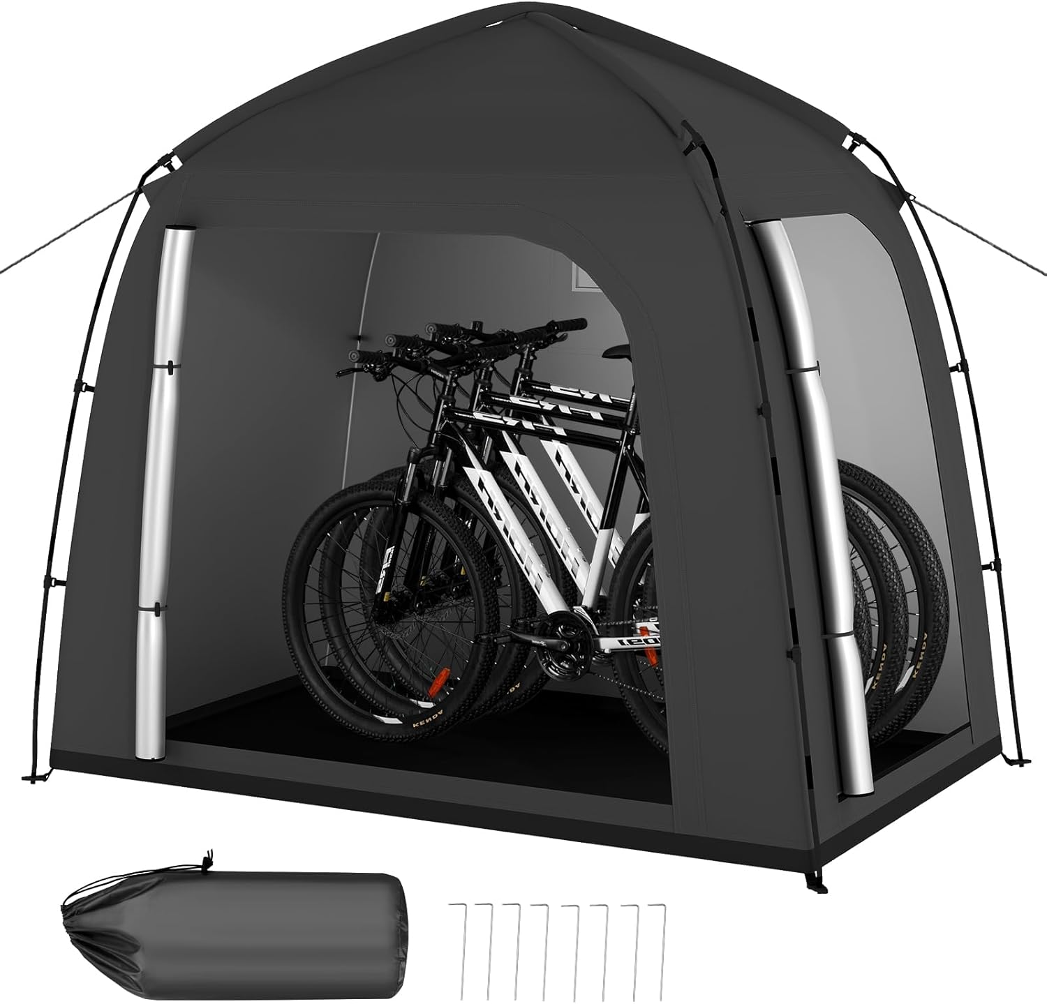 Bike Storage Shed Tent, Waterproof 210D Oxford Fabric Storage Tent for 3 Bikes, Bike Storage with Window Design, Bike Cover Shelter for Motorcycle, Bicycles, Lawn Mower (Black) Green