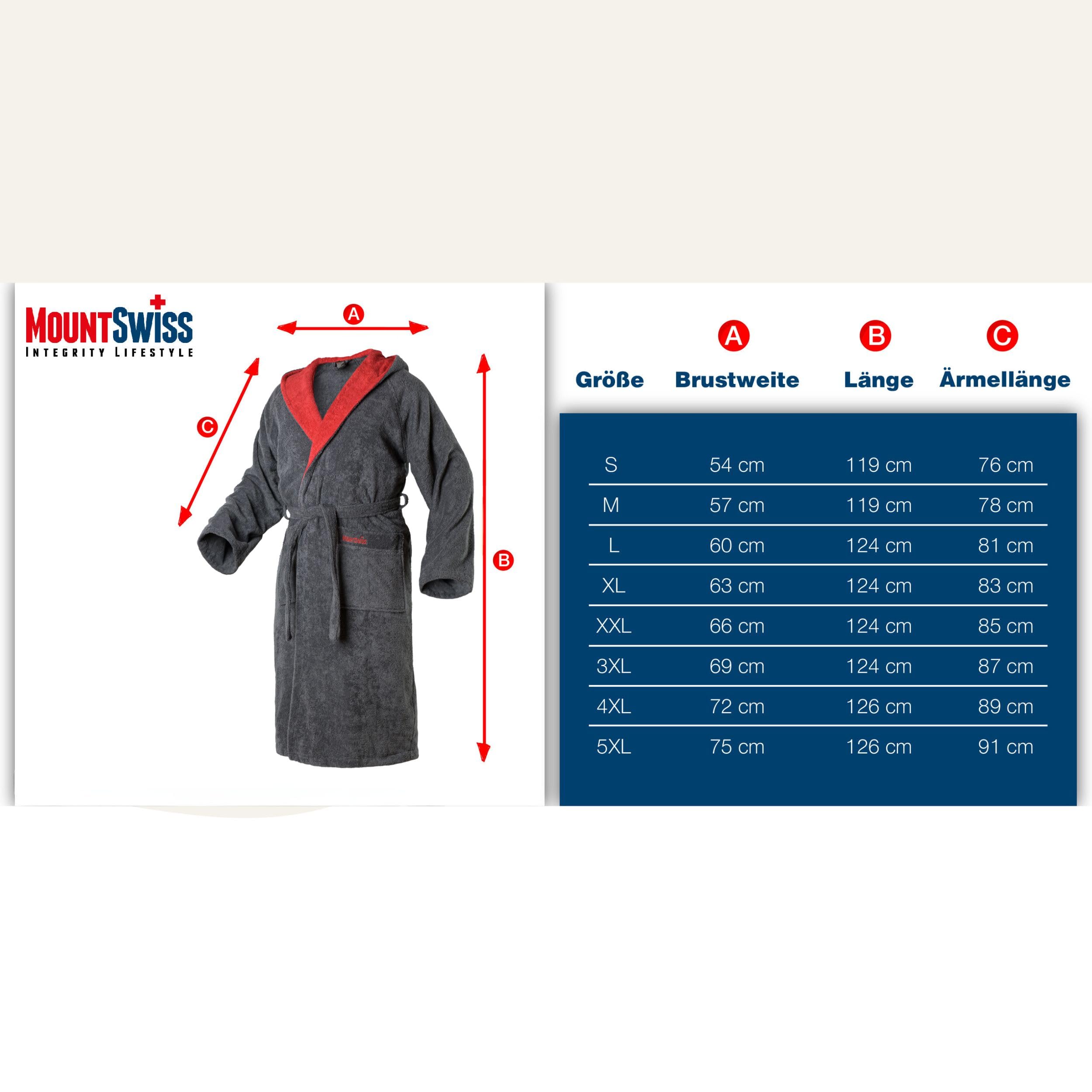 Mount Swiss ARBON Peignoir à capuche en coton élégant pour homme et femme I Peignoir moelleux I Kimono avec couleurs et tailles au choix de S à 8XL I Peignoir de bain certifié Öko-Tex Standard 100