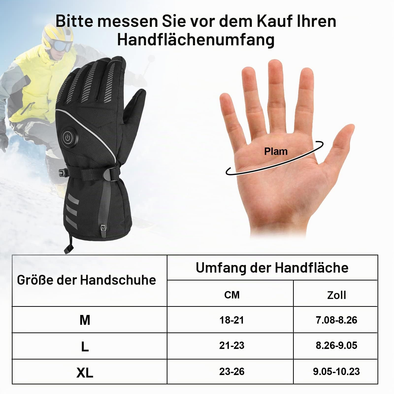 Beheizbare Handschuhe für Damen Herren, 7.4V 3000mAh Heizhandschuhe mit 3-Temperaturstufen, wasserdichte Touchscreen Winterhandschuhe für Skifahren, Motorrad, Wandern, Jagd