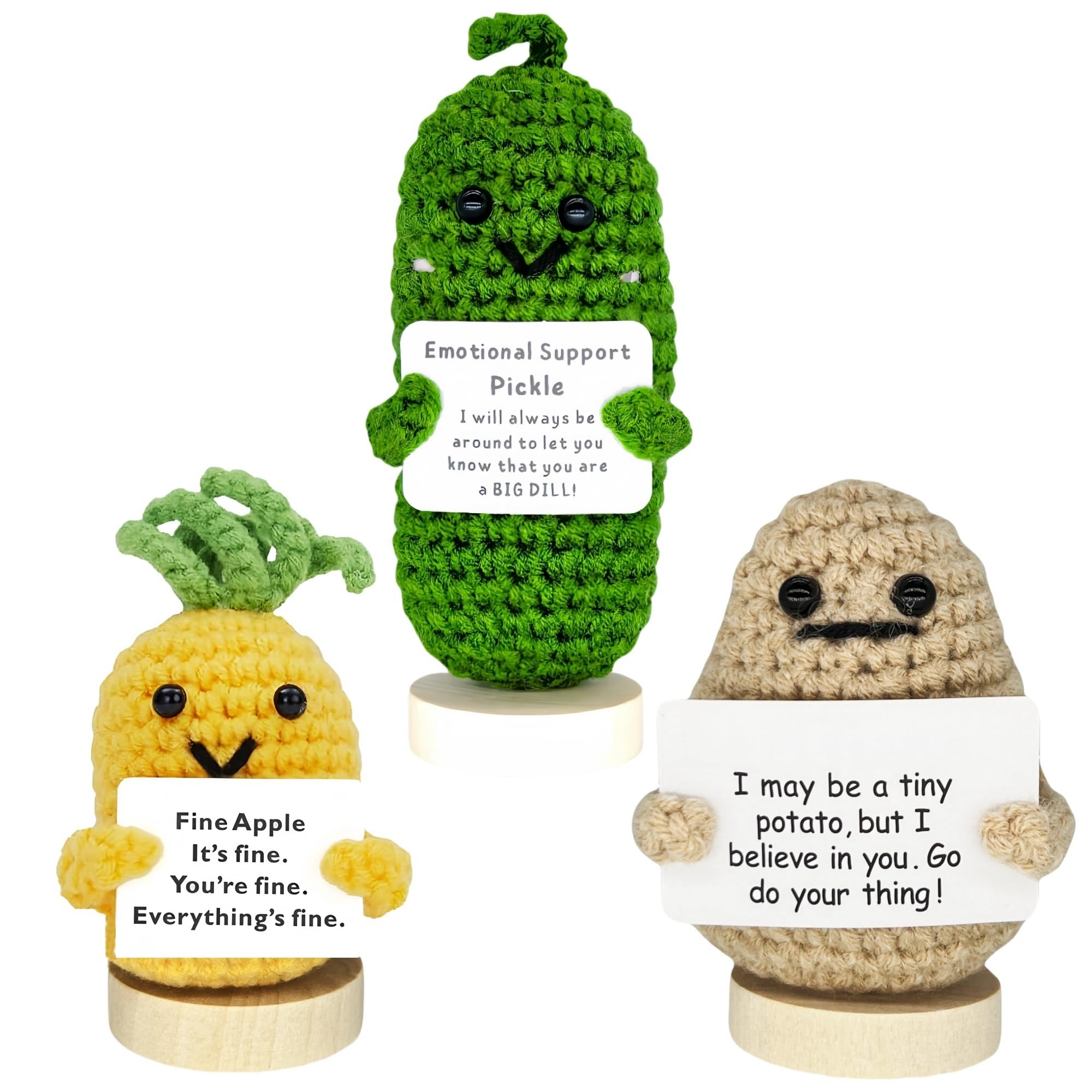 3 Pack Crochet Gift - Emotional Support Plush Toy with Inspirational Card and Base | Cute and Funny Christmas for Women, Girlfriend, Boyfriend, Teens