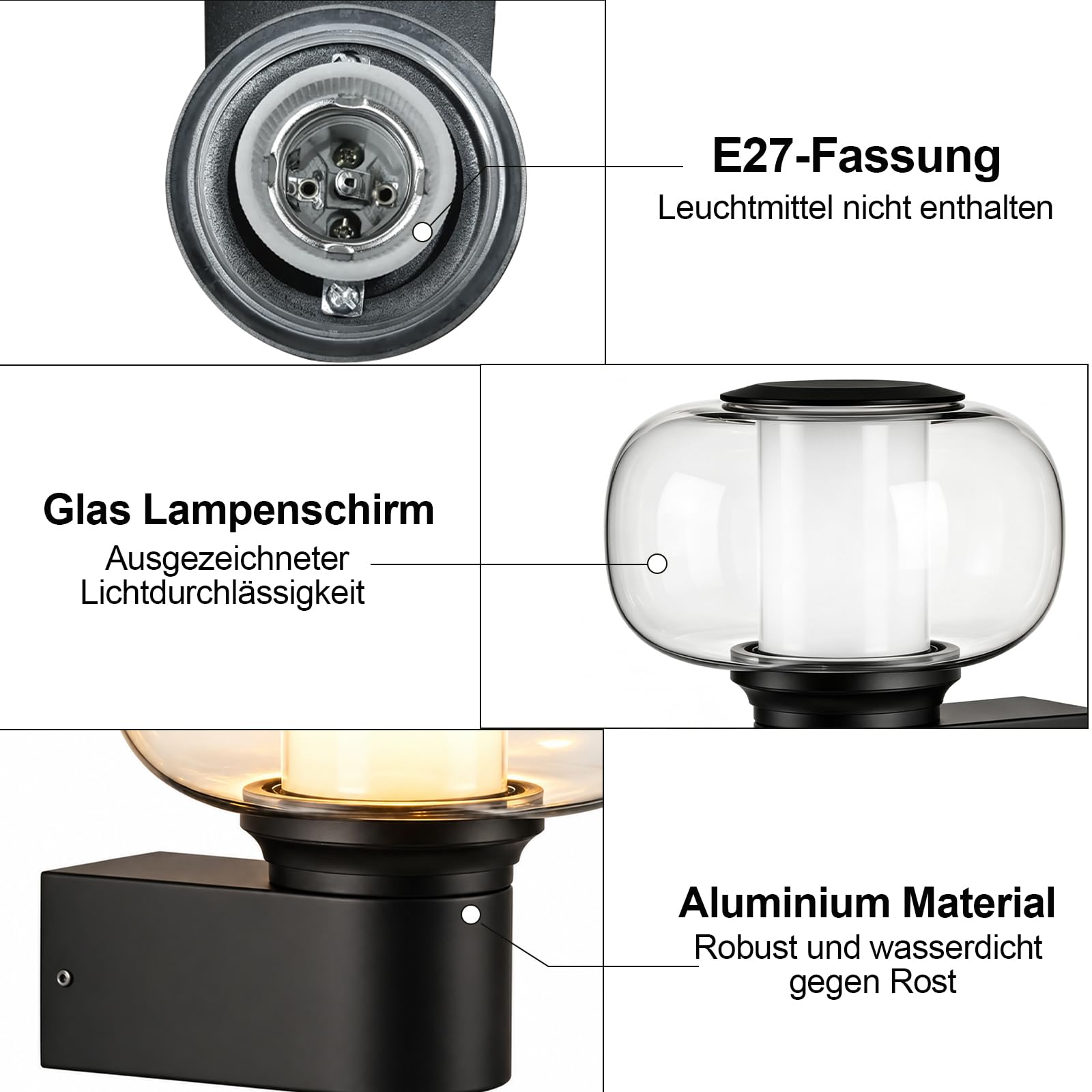 Glitzerlife Applique Murale Extérieure E27 Ronde IP65 Éclairage | Intérieur Extérieur Pour Mur Maison Balcon Couloir Terrasse Sans Ampoule MAX 40W