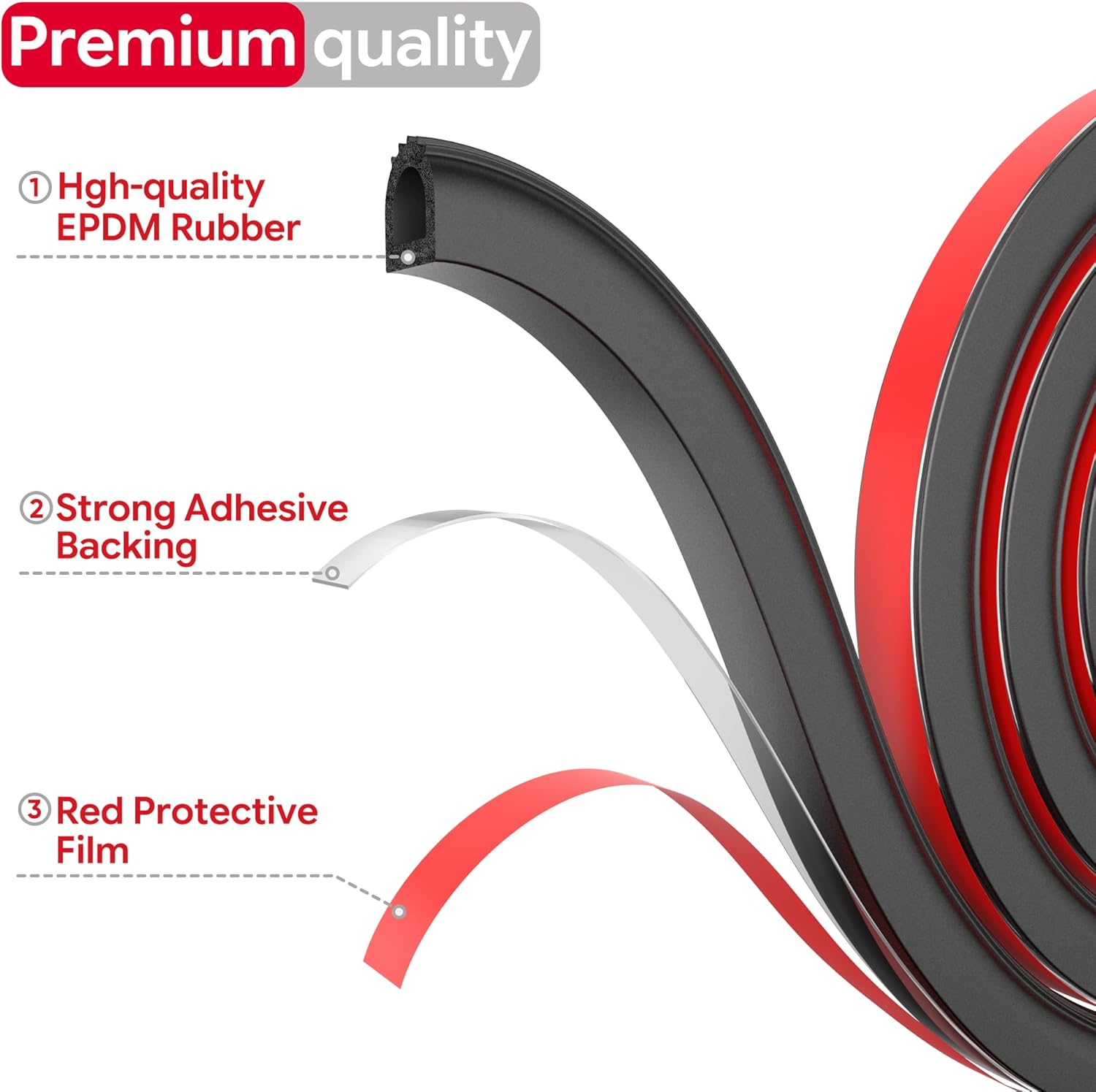 UIOCSSC EPDM Rubber D-Shaped Weather Stripping 26FT RV Door Seal with Strong Self Adhesive, Trailer & Truck Bed Seal, Tonneau Cover, Marine Boat Hatch Gasket, W:0.59"; H:0.61"