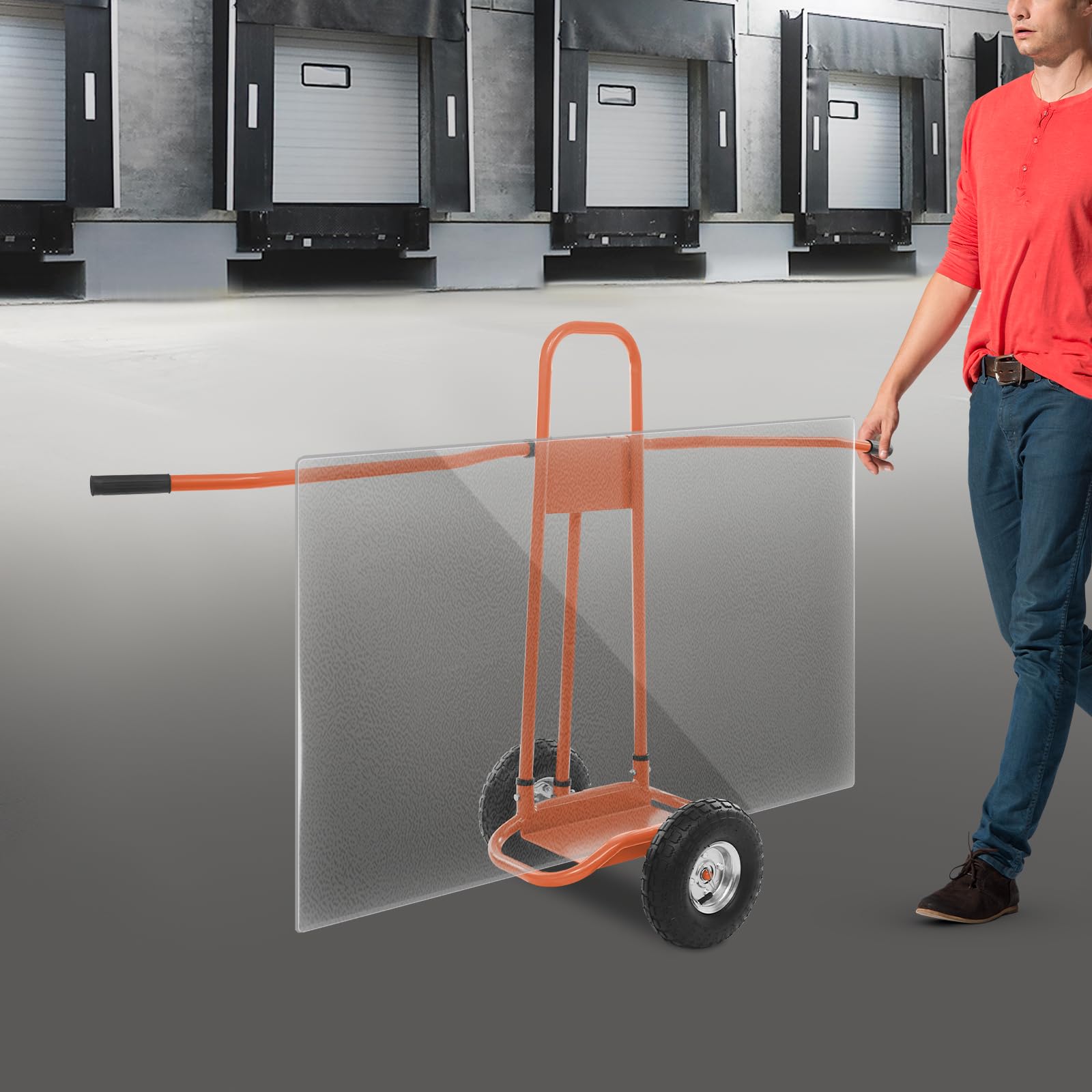 Plattenwagen Transportwagen für Platten, Schwerlast Plattentransportwagen für Sperrholz Platten,Trockenbau, Tragbarer Stahl Platten TransportGeräT für Haus Renovierung Baustelle (Orange)