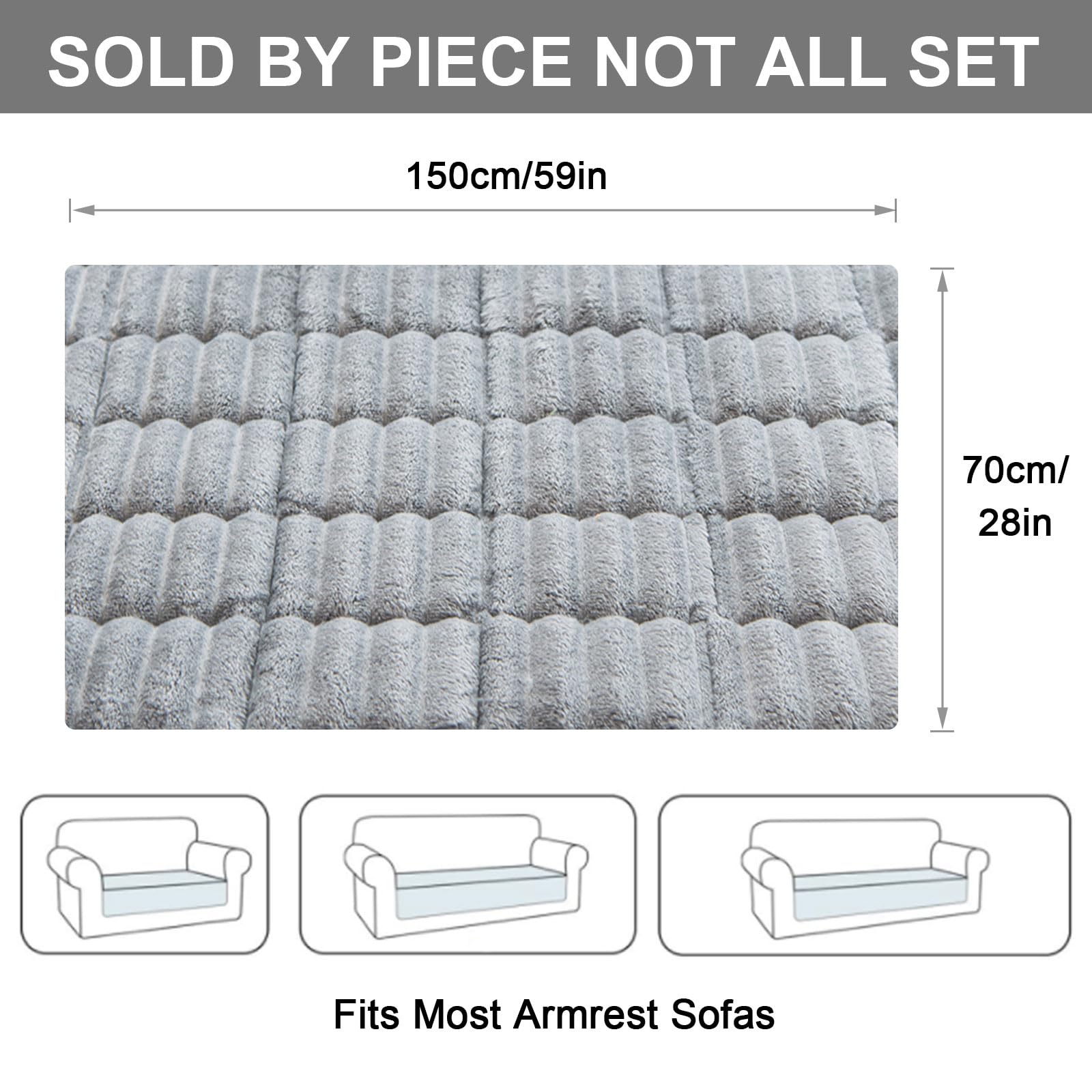 ShowyLive Sofa Covers 1 2 3 4 Seater Non Slip Sofa Slipcovers Super Soft & Thick Corduroy Sofa Cushion Covers Sofa Protectors from Pets/Kids/Dogs(Light Grey, 28 * 59 inch/70 * 150CM) — view 2