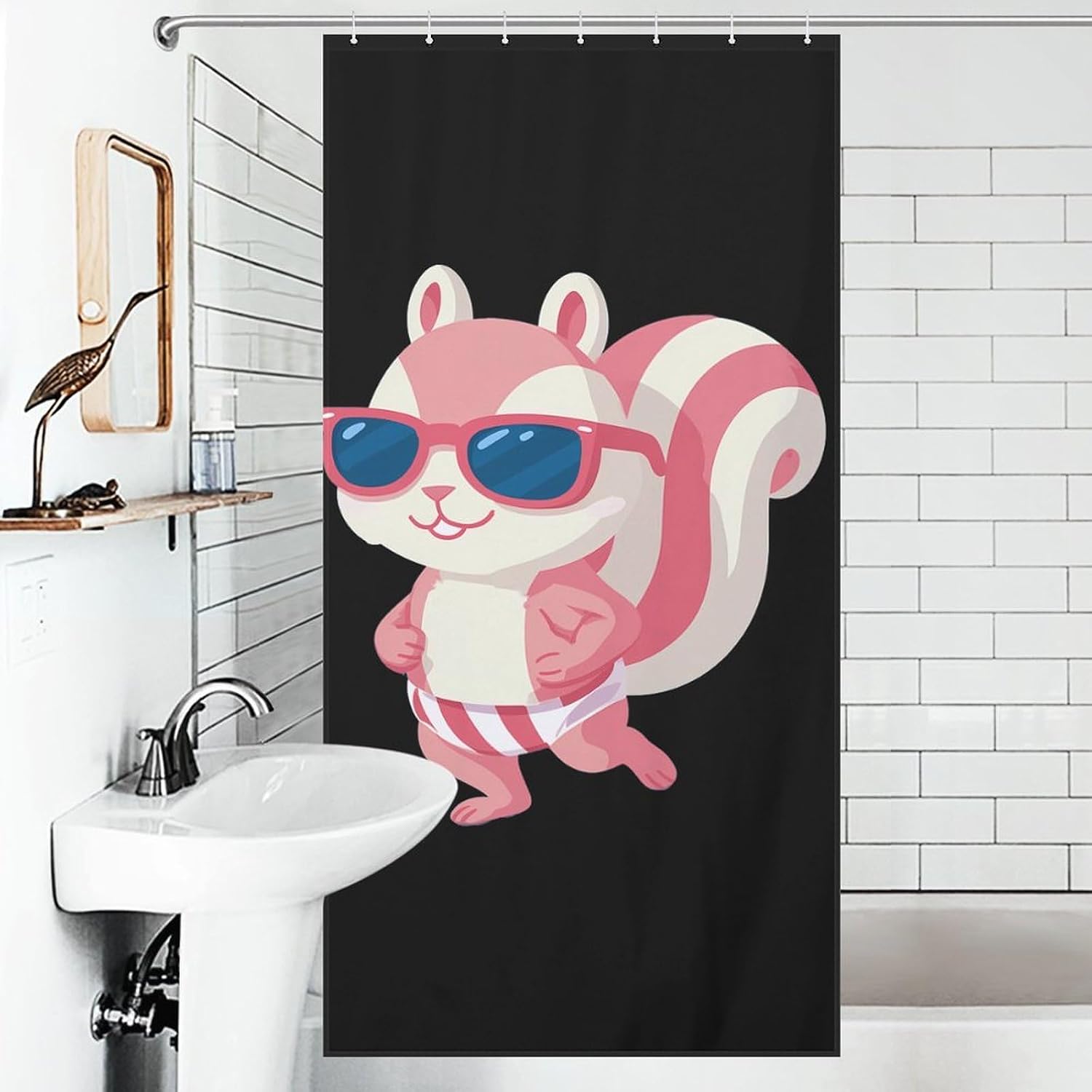 Squirrel Swimming Trunks Pinkcolor Fabric Shower Curtain Liner Bath Bathroom