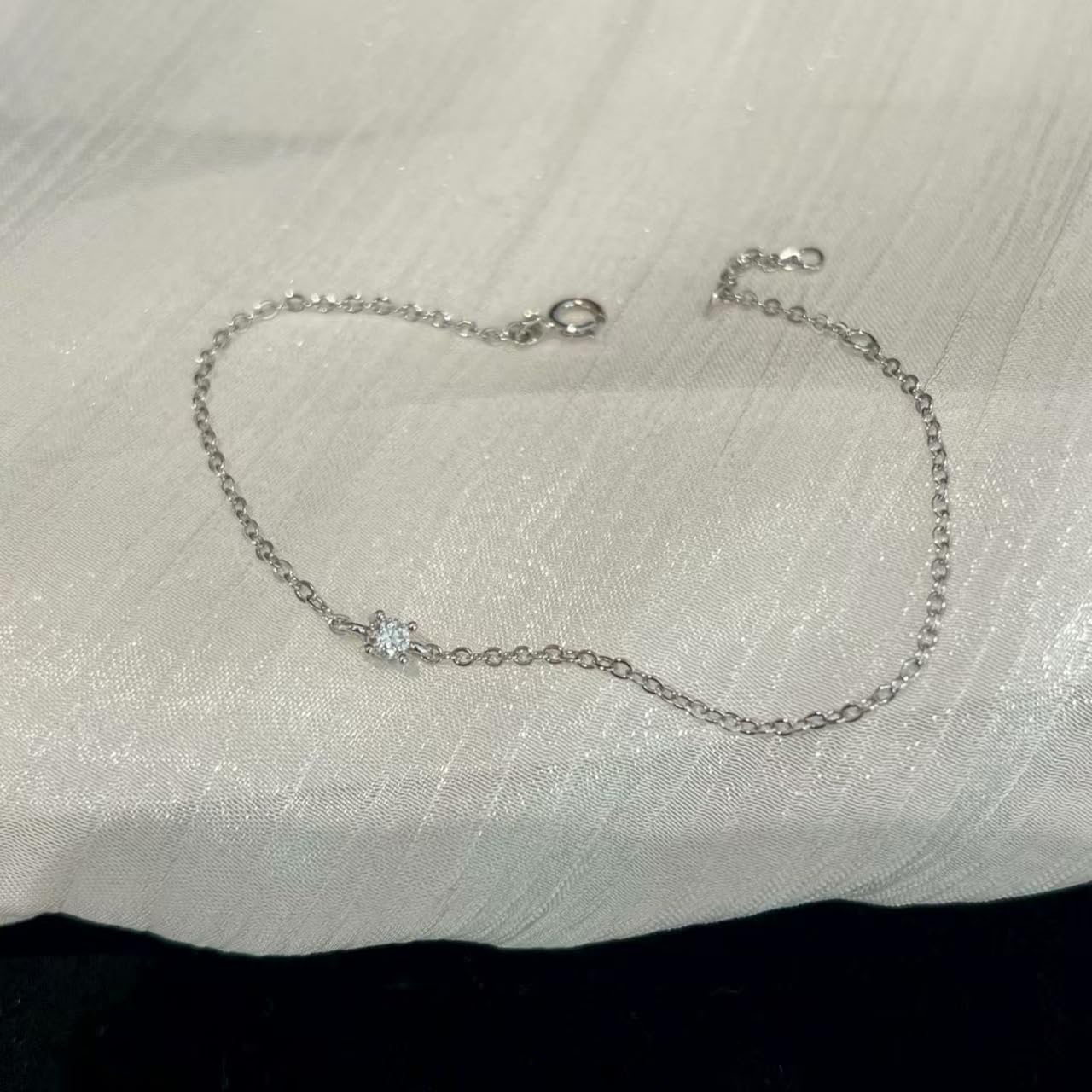 14K Gold Plated & 925 Sterling Silver Cubic Zirconia Solitaire Bracelet for Women, Dainty Minimalist Chain Bracelet, Delicate Everyday Jewelry