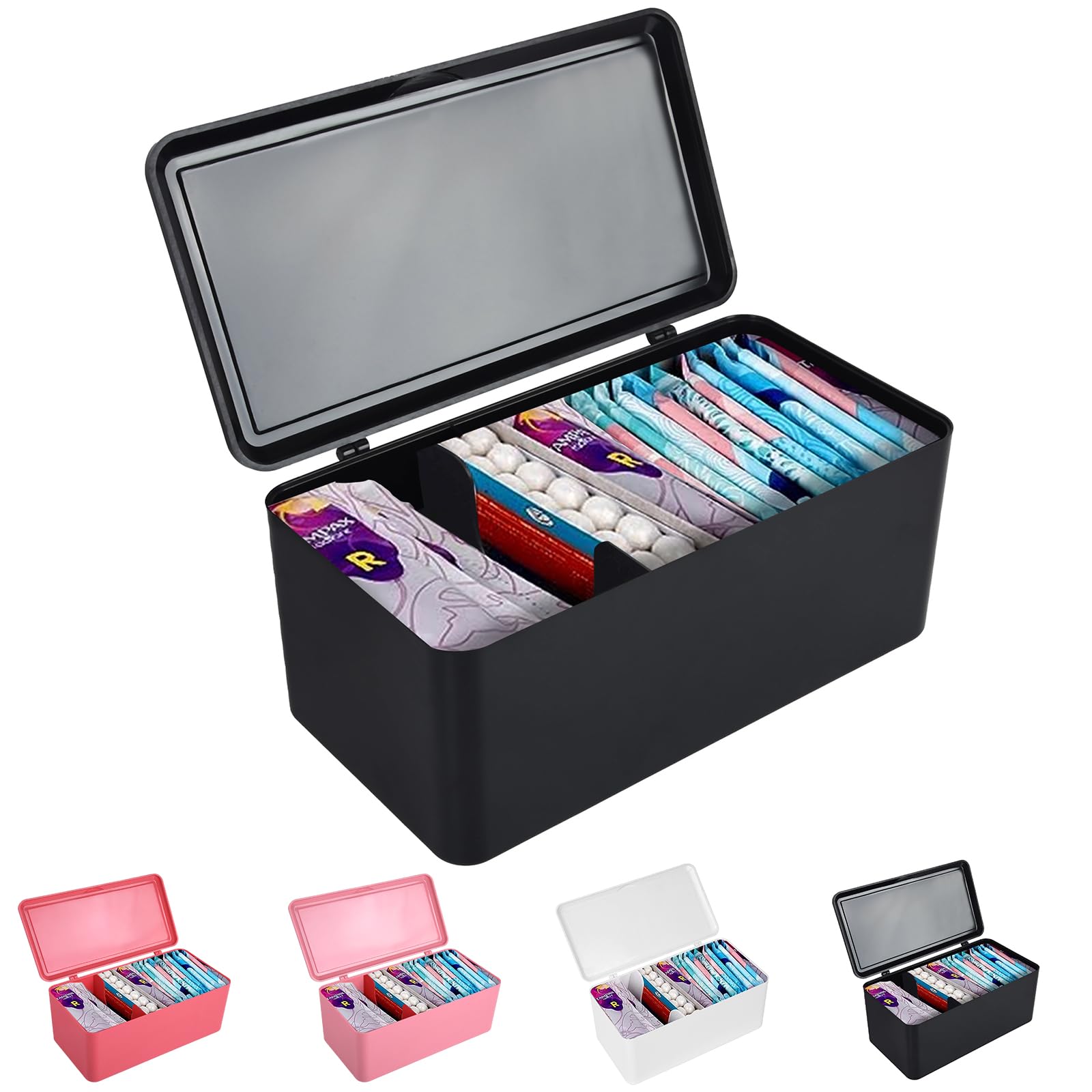 Organizador de toallas sanitarias y tampones ChengFu para baño, porta toallas sanitarias, organizador de toallas sanitarias y tampones para la menstruación, contenedor para guardar toallas sanitarias, color negro