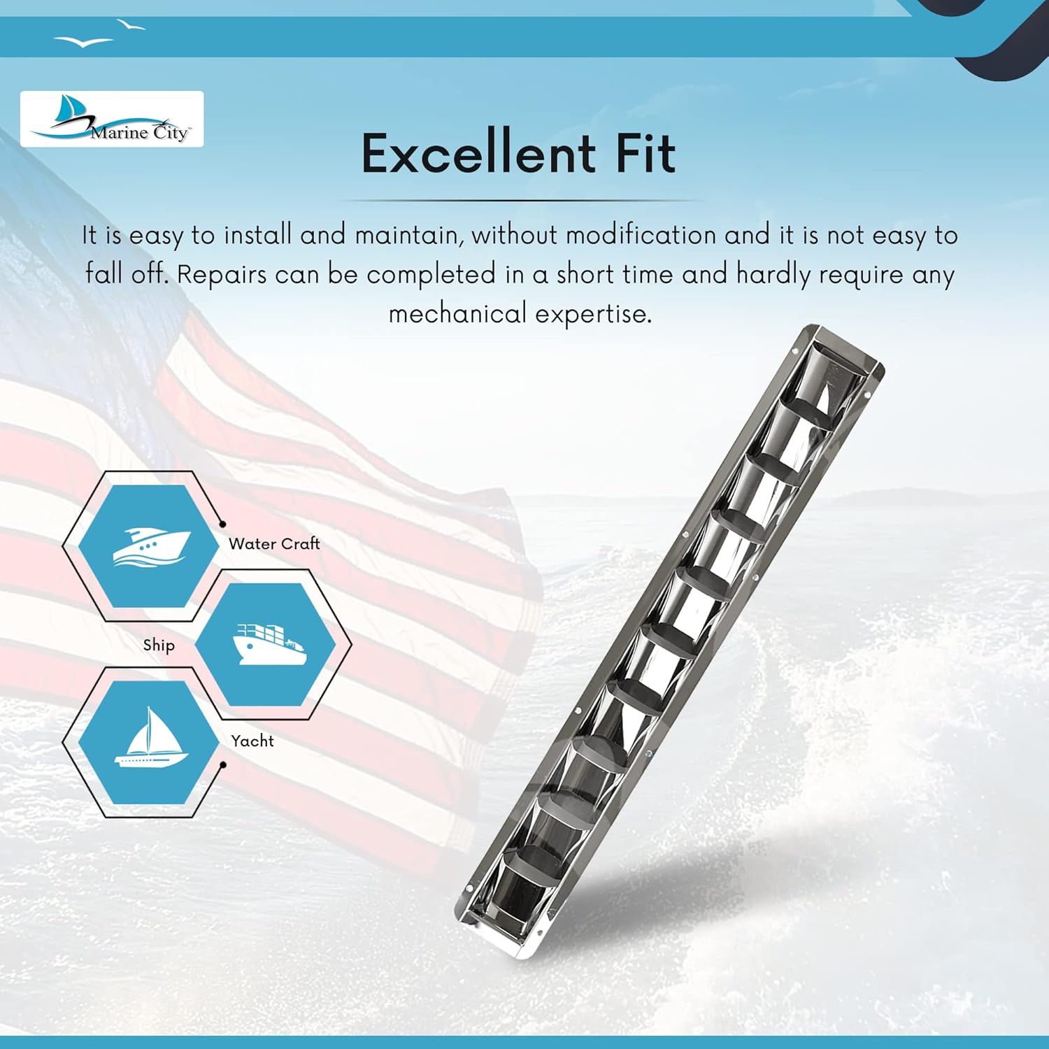 MARINE CITY 10-Slot Louvered Vent, 304-Grade Stainless Steel, Corrosion-Resistant, Easy Installation & Maintenance, for Boats, Yachts, Homes