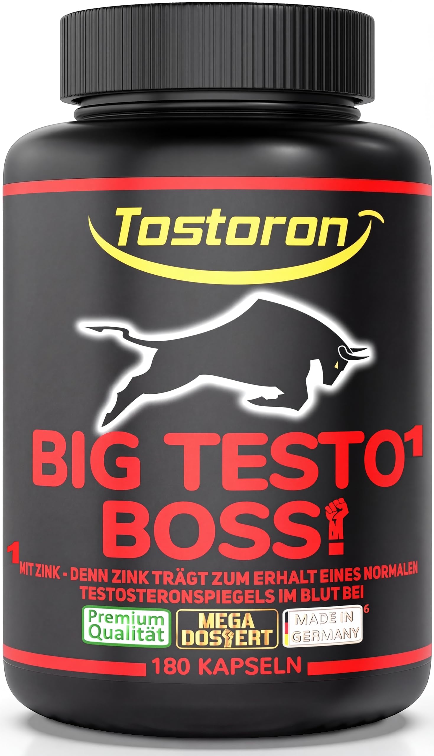 TOP TESTO¹ BOSS! MACA SCHWARZ HOCHDOSIERT ¹Zink trägt zum Erhalt eines normalen Testosteronspiegels bei - 180 Kapseln + L-Arginin L-Citrullin Ginseng Cordyceps Pinienrinden Extrakt - 1 Dose = 1x153,7g