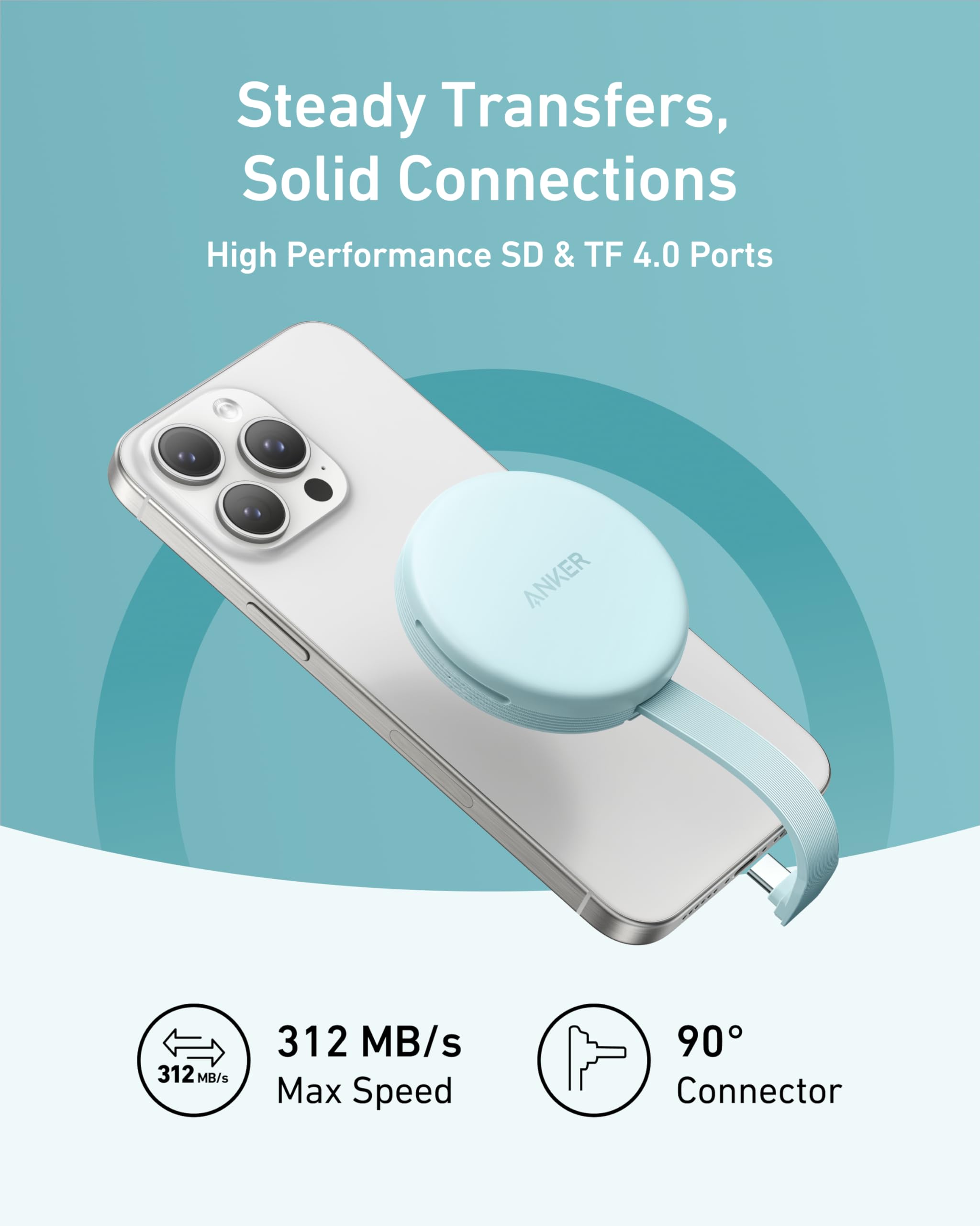 Adattatore USB-C Anker MagGo Per SD/TF - Lettore Schede Magnetico Con Cavo Integrato, 312MB/s - Foto 9