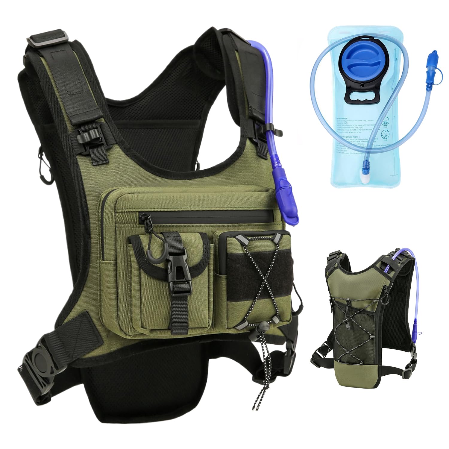 USA オリジナル特許ランニングハイドレーションベストバックパック、軽量チェストパック、2.0Lウォーターブラダーバッグ付きデイパック、ハイキング、ランニング、サイクリング、レースマラソン用、レディース、メンズ用。