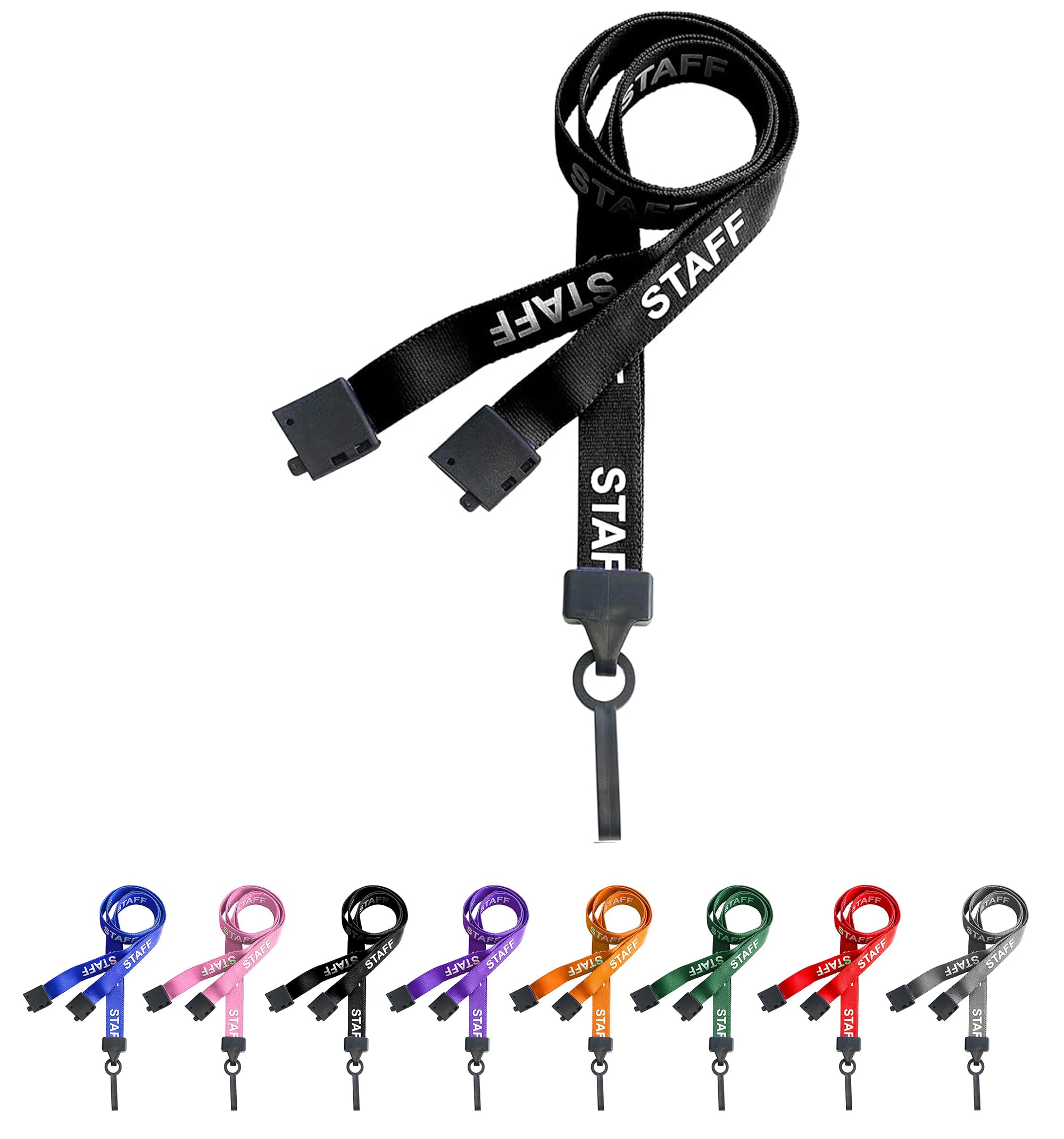 PCL Media ltd® Black Staff Neck Strap Lanyard ID Card Holder with Plastic Clip and Safety Breakaway Catch - (Pack of 50) Staff Lanyard