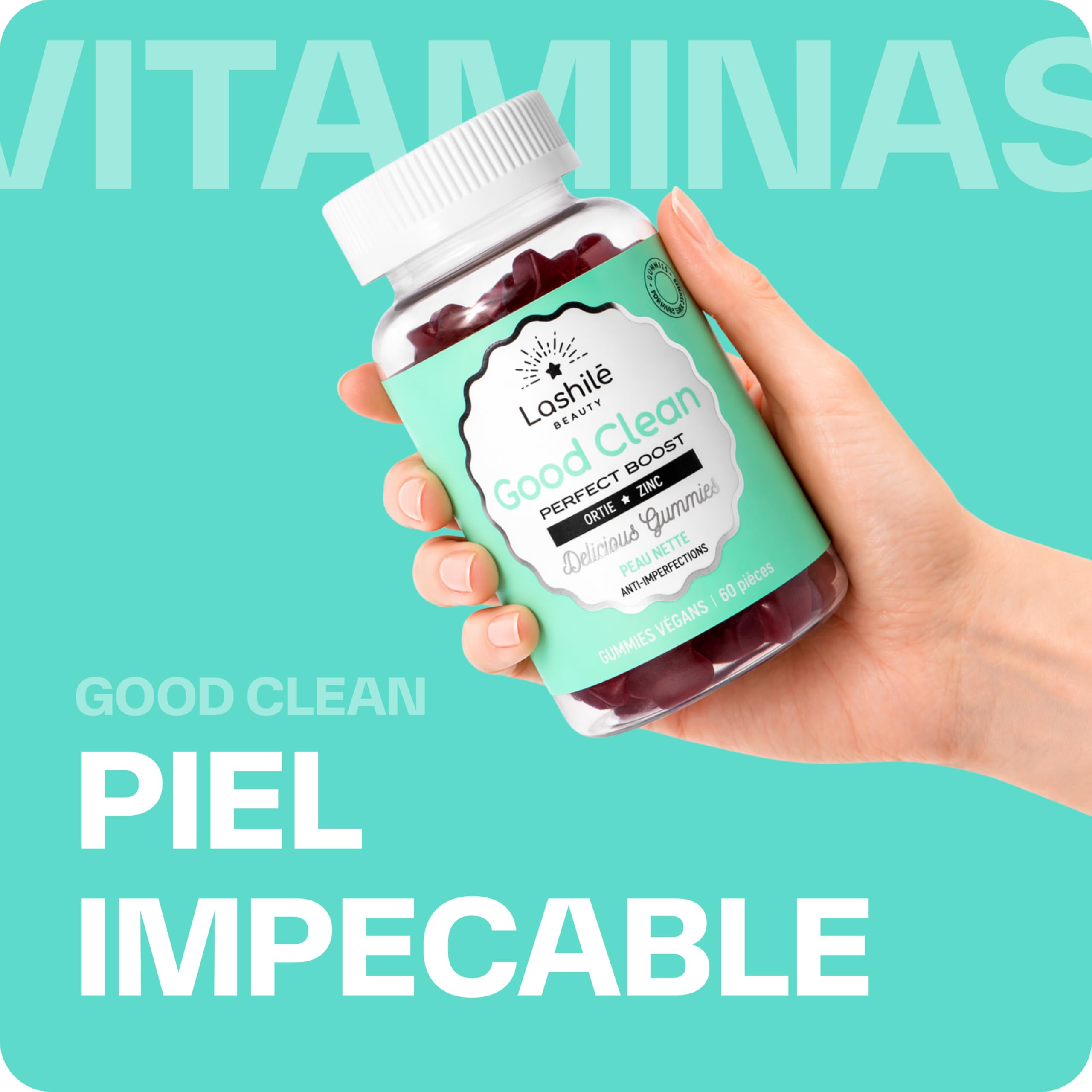 Lashilé Beauty - Complementos Alimenticios - Piel limpia y antiimperfecciones - Regula el sebo y purifica - Good Clean Vitamines - Fabricado en Francia - Bardana, Ortiga, Zinc - 180 Gummies