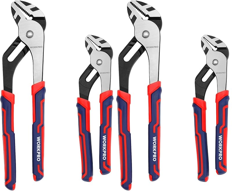 Jogo de Alicates Bomba-d’Água Ajustáveis WORKPRO em Aço CrNi com Cabos TPR, 20,3 cm e 25,4 cm, 2 Peças