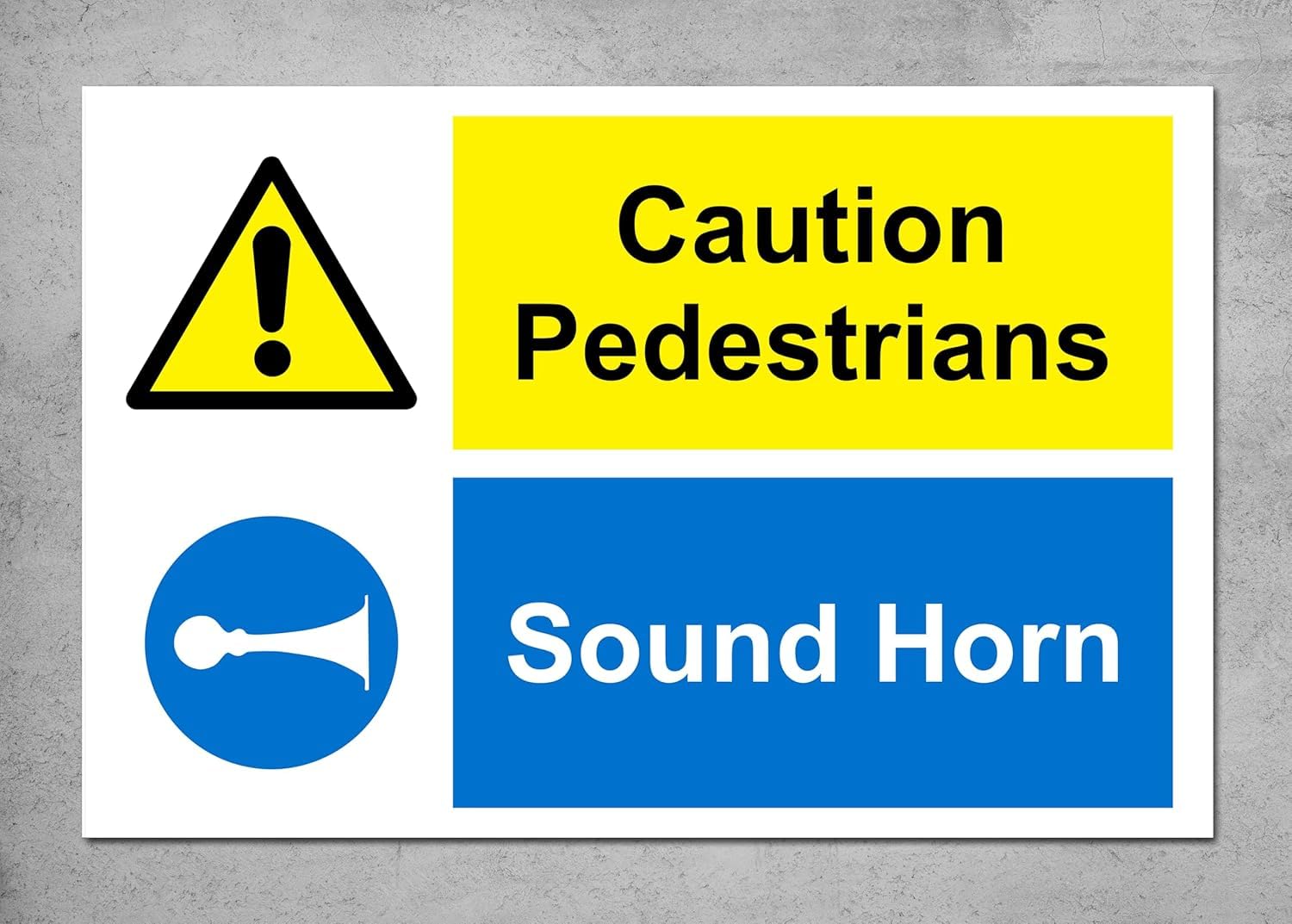 Caution Pedestrians. Sound Horn Sign - 1.2mm Rigid Plastic 300mm x 200mm Case (Pack of 10)