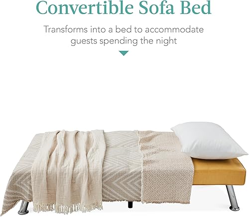 Miniatura 65 de Futón sofá cama para entretenimiento Best Choice Products, moderno, se dobla y reclina, muebles, con posavasos Negro -,Azul,Borgoña,amarillo