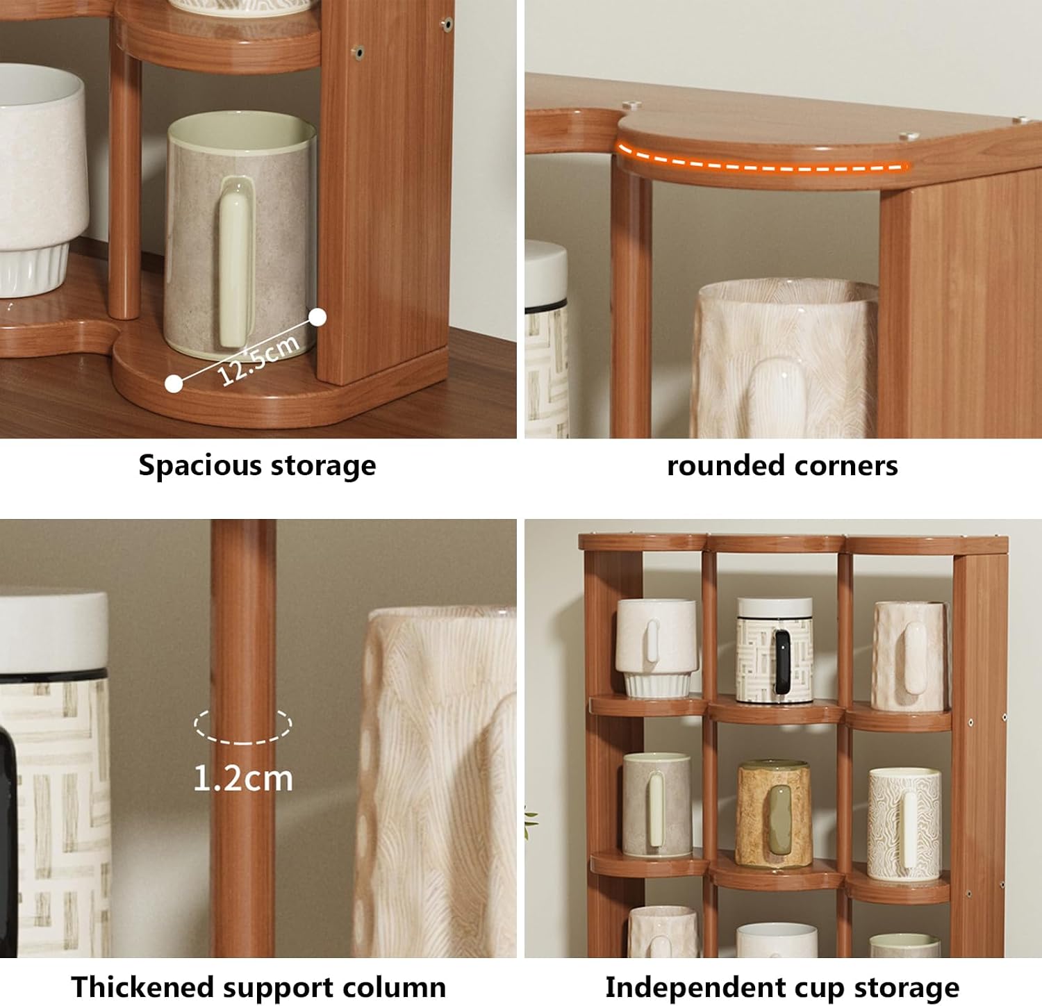 Wooden Coffee Mug Display Rack, Freestanding Grid Vintage Coffee Cup Display Stand, Rustic Coffee Mug Holder Organizer for Kitchen, Coffee Station,12 Grid