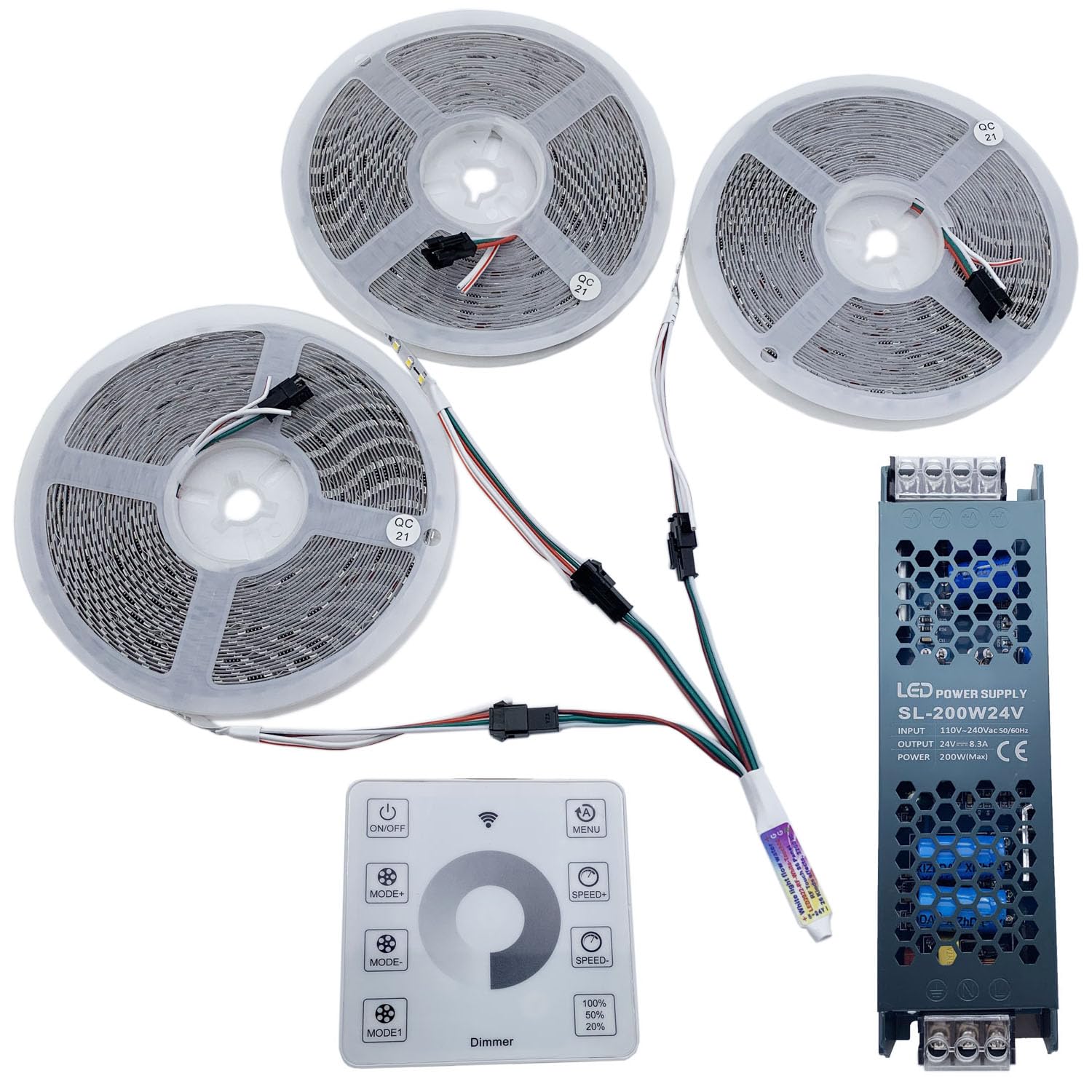 TOPXCDZ 10M 20M 30M 40M Running Water Flowing LED Strip Light DC24 WS2811 SMD2835 Horse Race Pixel Addressable Flexible Linear Lamp (White, 3 * 10M Strip+Controller+Power)