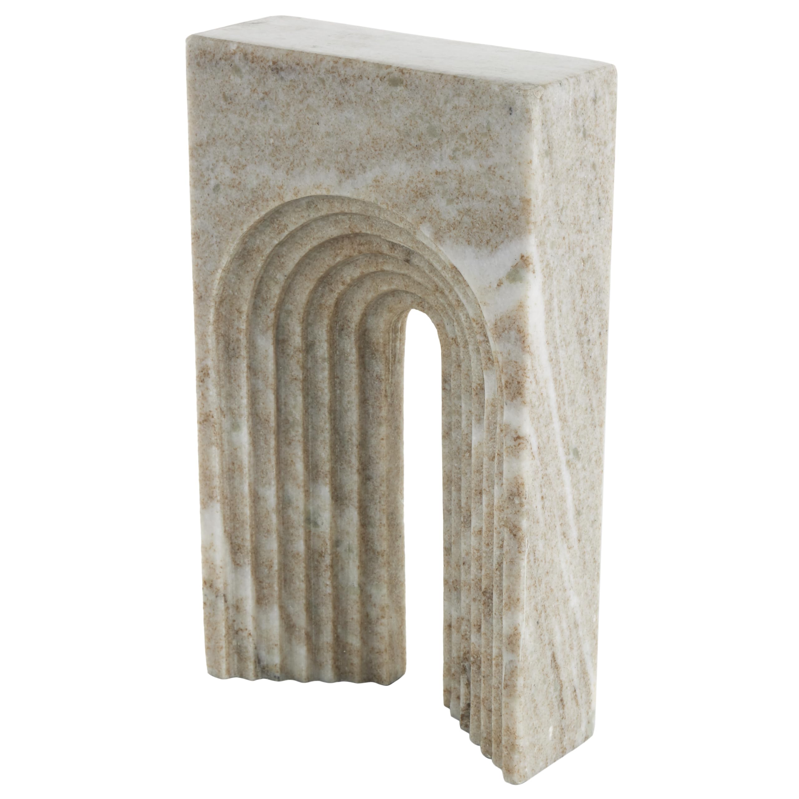 Deco 79 Marble Geometric Decorative Sculpture Rectangular Home Decor Statue with Arched Groove Interior, Accent Figurine 6" x 2" x 11", Beige