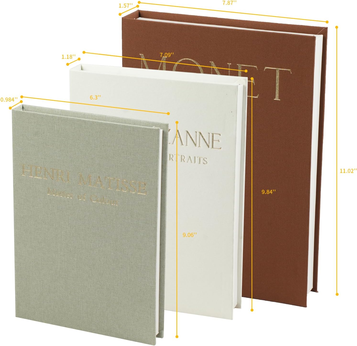 Set of 3 Decorative Books for Home Decor - Vintage Fake Books for Decoration, Mini Aesthetic Book Set for Coffee Table, Shelf & Decorative Boxes (brown)