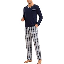 Sykooria Mens Pajamas Set Long Sleeve Soft Sleepwear Cozy Loungewear 2 Piece Comfy Plaid Pjs Set with Pockets