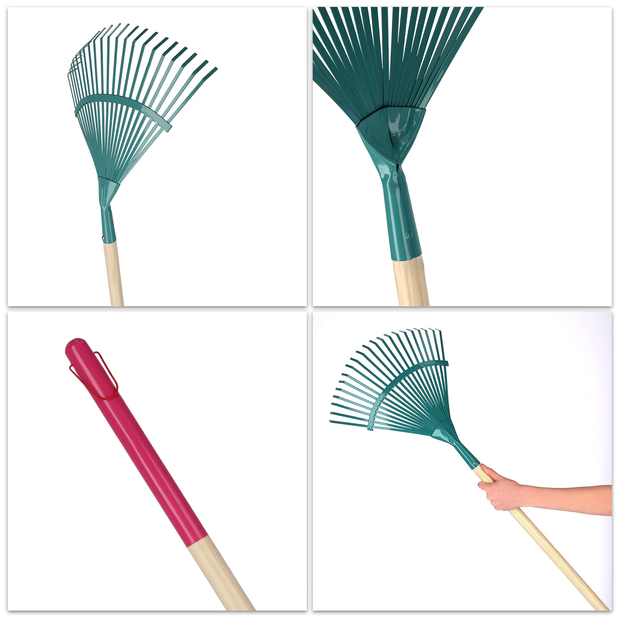 Kadax - Rastrillo de Madera con Mango Largo para jardín, rastrillo de jardín, cómodo rastrillo de jardín, césped, Escoba de Hojas, Herramienta de jardín, Herramienta de jardín, (Cinta de Acero)