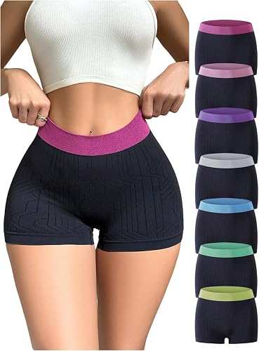 SOLY HUX Women's Boyshort Panties 7 Packs Seamless Underwear Stretchy No Show Bo