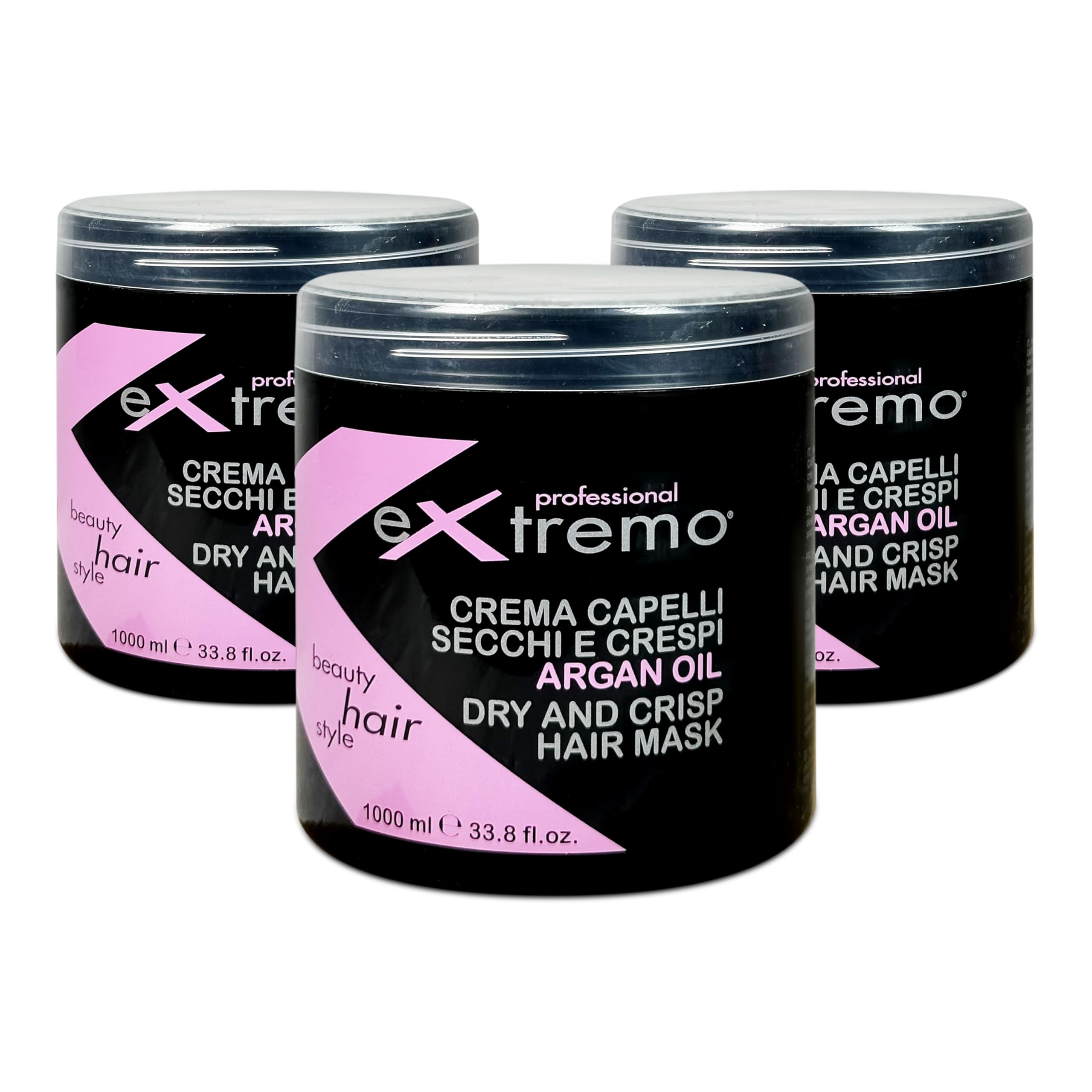 Mascarilla de Argán para Cabello Seco y Rizado, 1L, 3 Unidades | Hidratación Profunda, Brillo y Suavidad, pH Ácido, Anti-Frizz, Fácil de Peinar